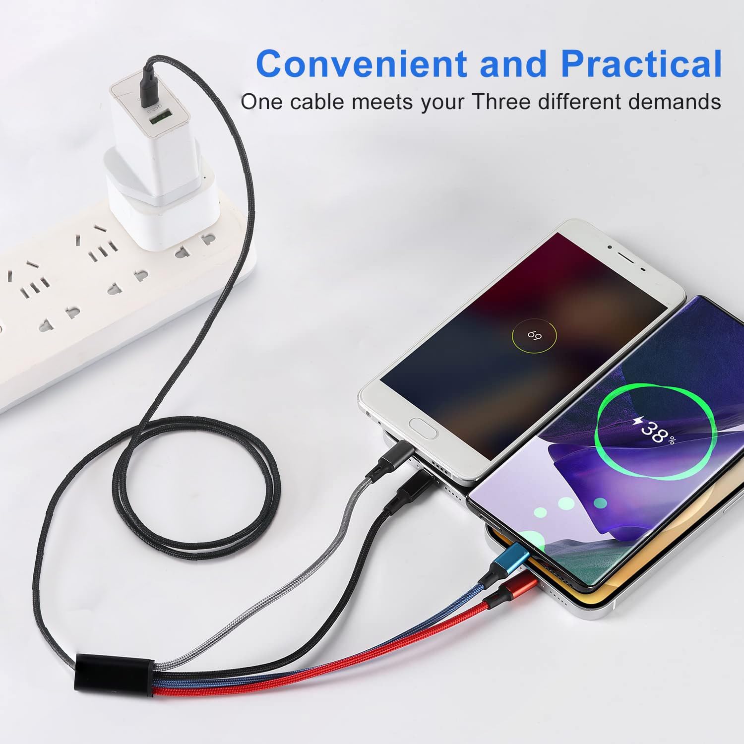 4-in-1 USB C Charger Cable for iPhone, Samsung, iPad - Fast Charging for Home & Travel
