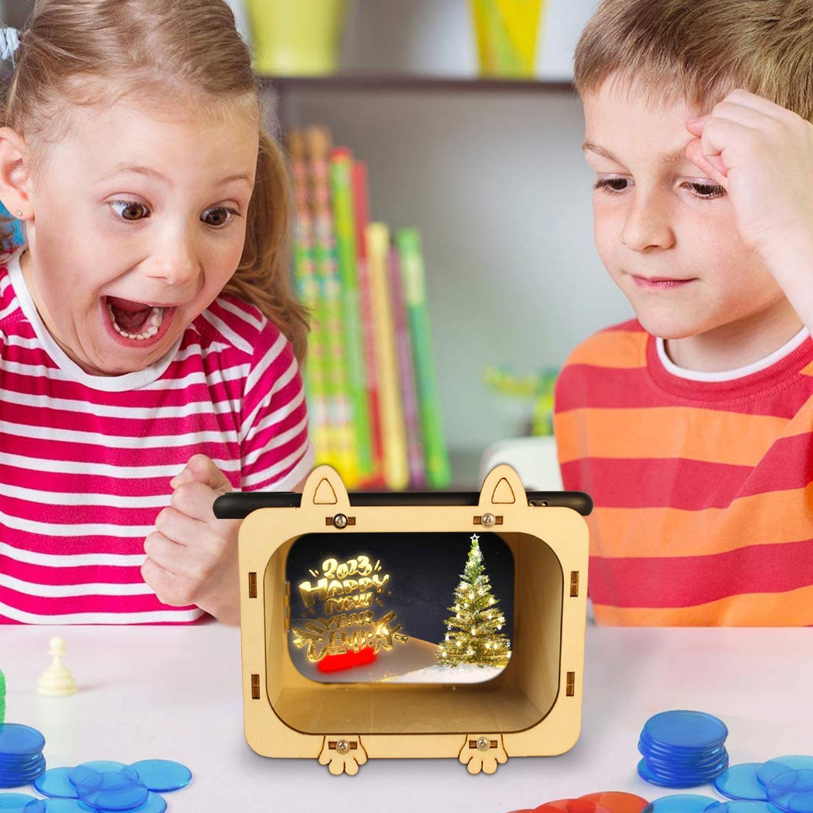 Wooden Cardboard Home Theater Projector - Portable Indoor/Outdoor Movie Projector with Hologram Visuals for Smartphones | Perfect for Backyard Movie Nights, Family Entertainment & DIY Home Cinema
