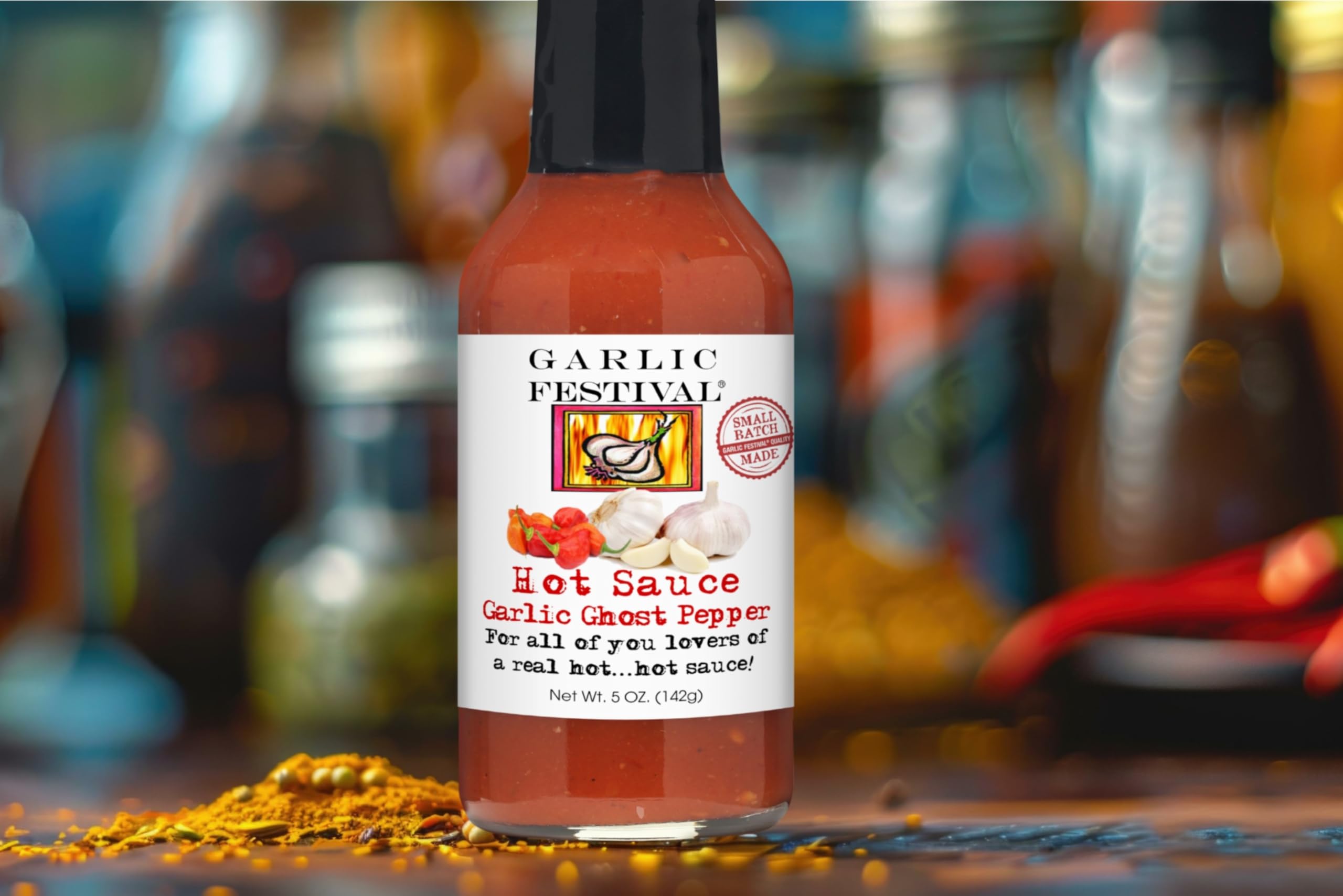 Garlic Ghost Pepper Hot Sauce - 5 oz Spicy Gourmet Sauce for Cooking, Grilling & Dipping - Perfect for Tacos, Wings & BBQ