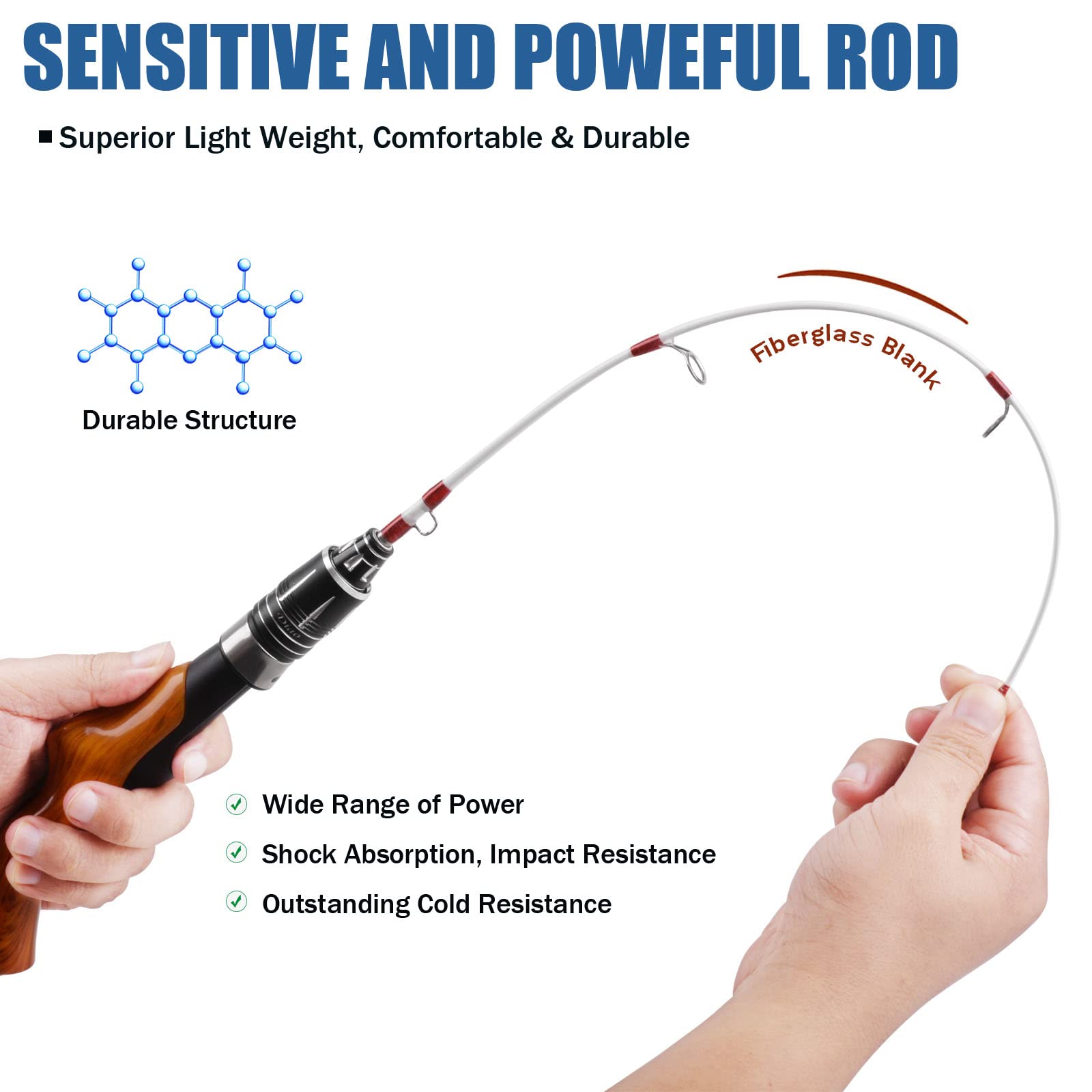 Best Portable Lightweight Ice Fishing Rod - Spinning Ice Fishing Pole for Trout, Walleye, Perch & Crappie - Winter Ice Fishing Gear for Lakes & Rivers