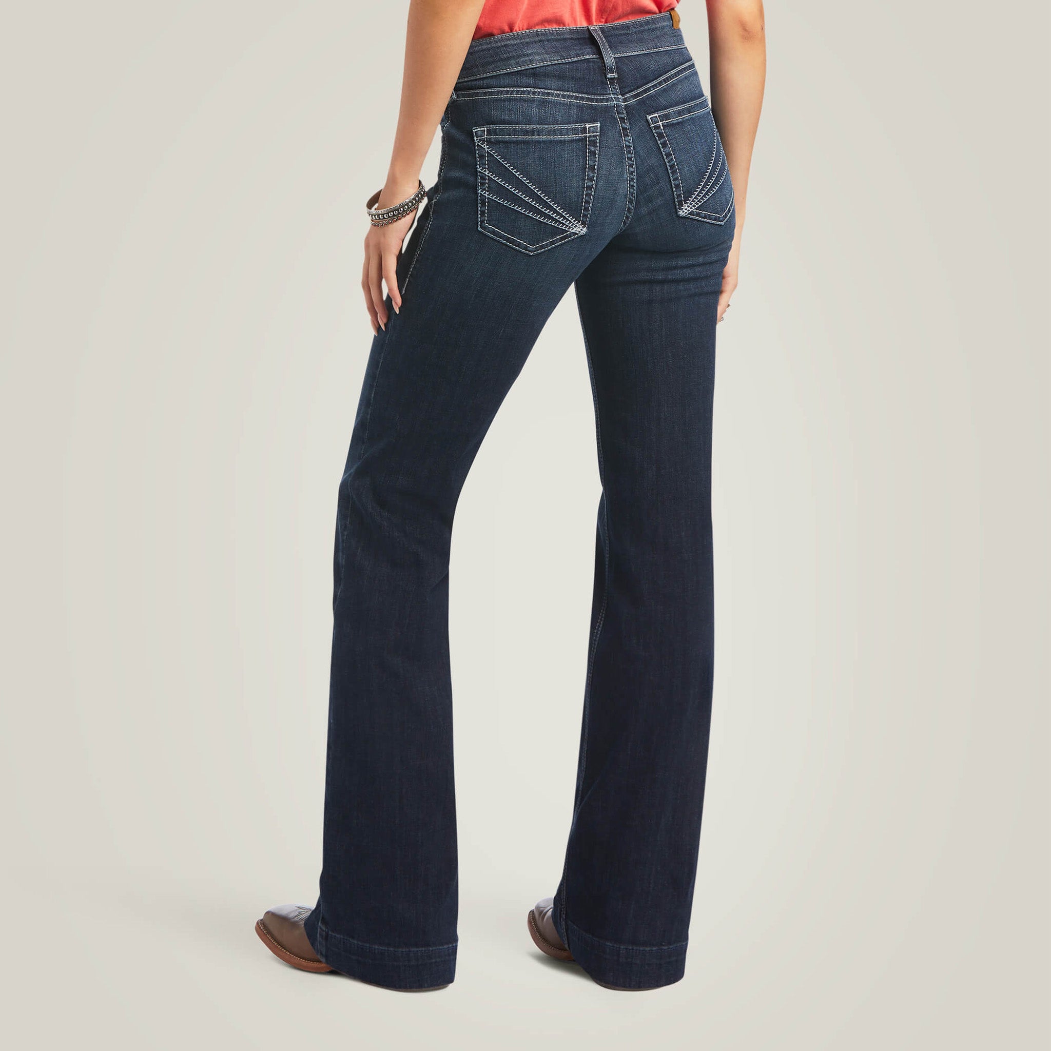 Ariat Alisha Wide Leg Trouser Jeans for Women - Comfortable Stretch Denim Pants for Work, Casual & Riding | Western Style Bootcut Jeans