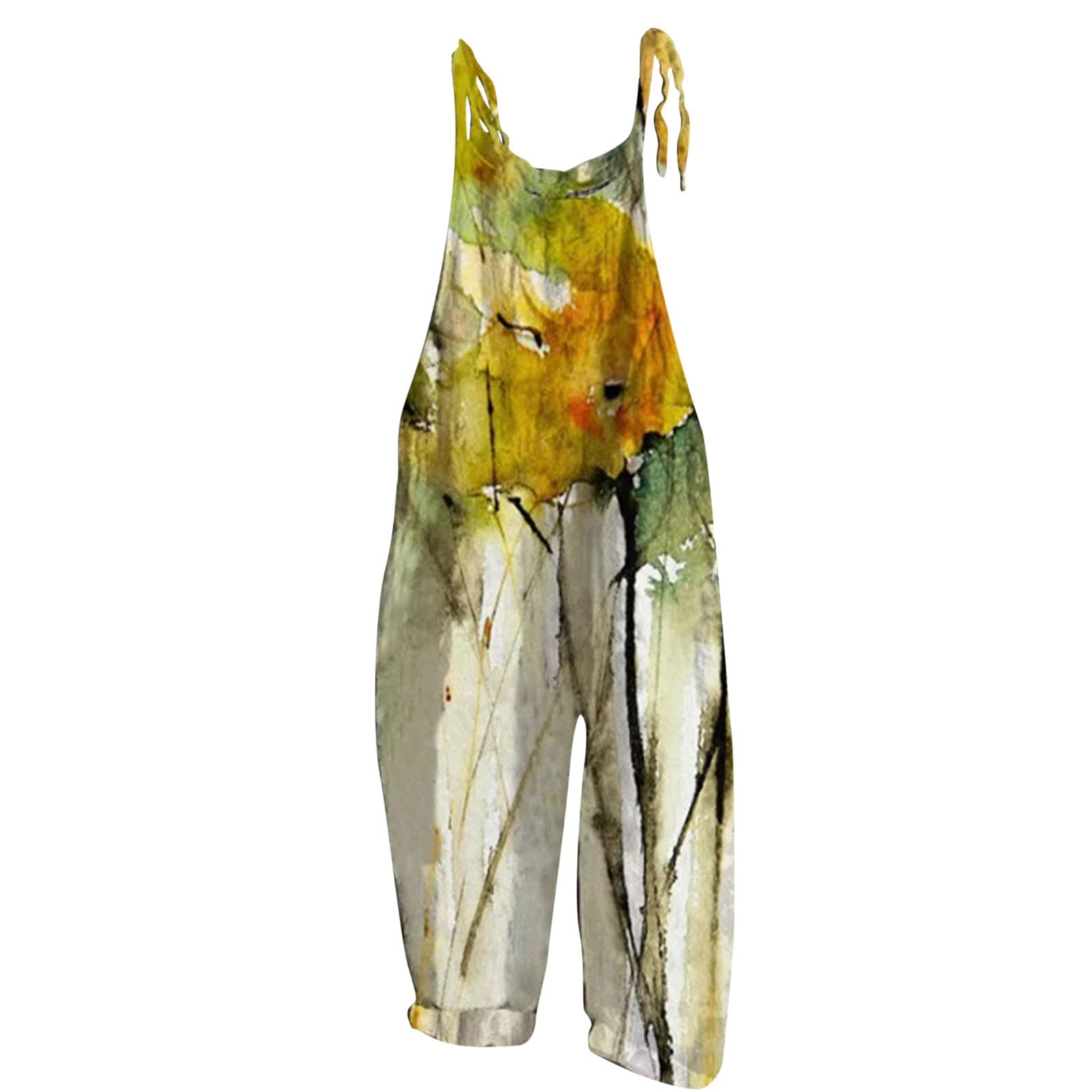 Women's Cotton Floral Romper Jumpsuit - Sleeveless Spaghetti Strap Tie Front Cami Summer Outfit | Beachwear, Vacation, Casual Wear, Date Night