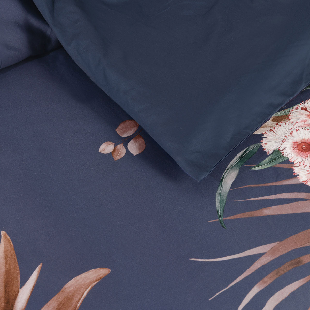 Bianca Balwyn Navy Blue Cotton Sateen Botanical Print Quilt Cover Set - Queen Size Bedding for Master Bedroom & Guest Room Decor