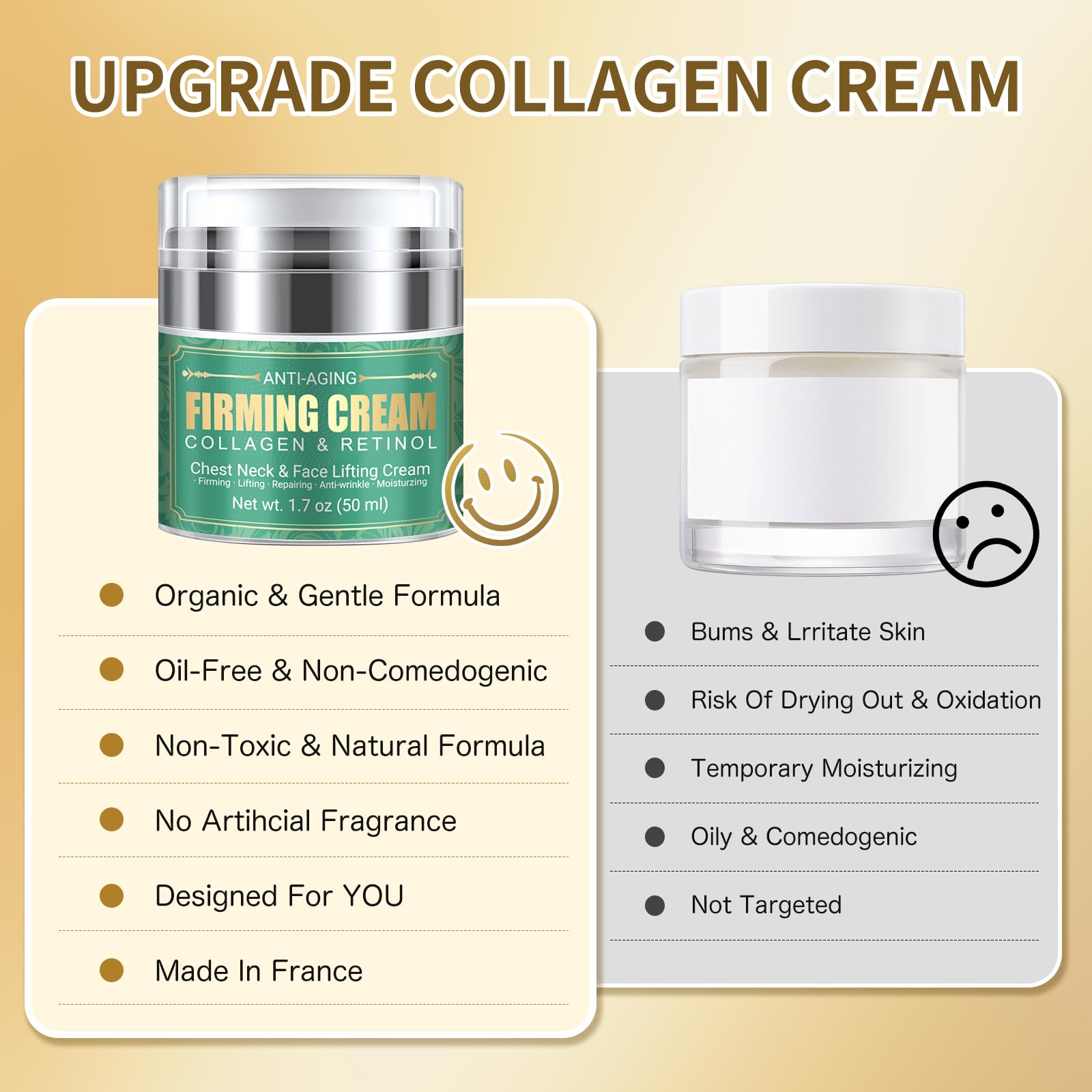Anti Aging Firming Neck Cream - Retinol Collagen Cream for Wrinkles, Face & Chest Moisturizer | Skin Tightening & Hydrating Treatment for Men & Women (1.7 oz) | Perfect for Night Routine & Daily Skin Care