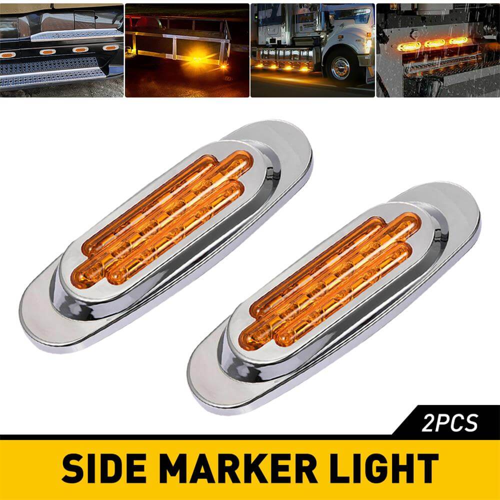 2PCS 16-LED Oval Side Marker Lights with Chrome Bezel - 12V Waterproof Clearance Lights for Heavy Duty Trucks & Semi Trailers - Ideal for Night Driving & Road Safety