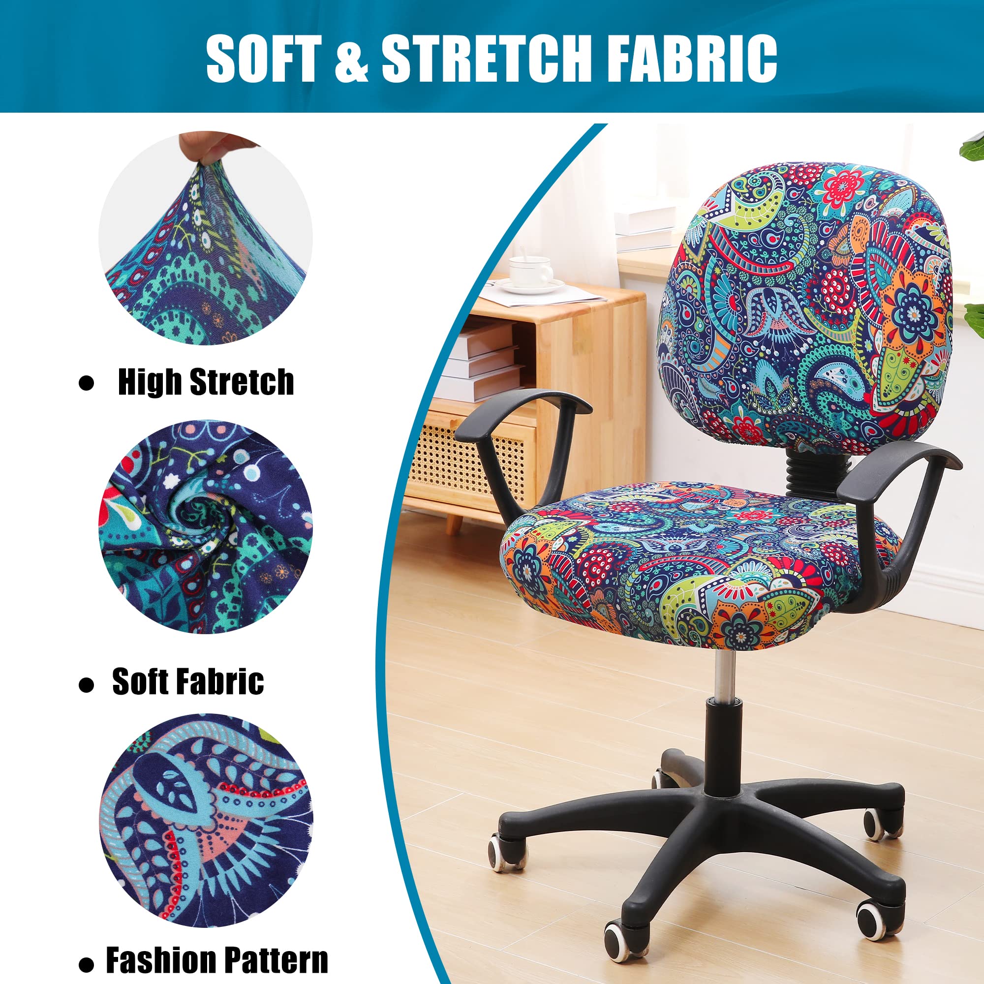 Stretchy Office Chair Cover - Washable & Universal Fit for Desks - Blue Green for Home & Office Use