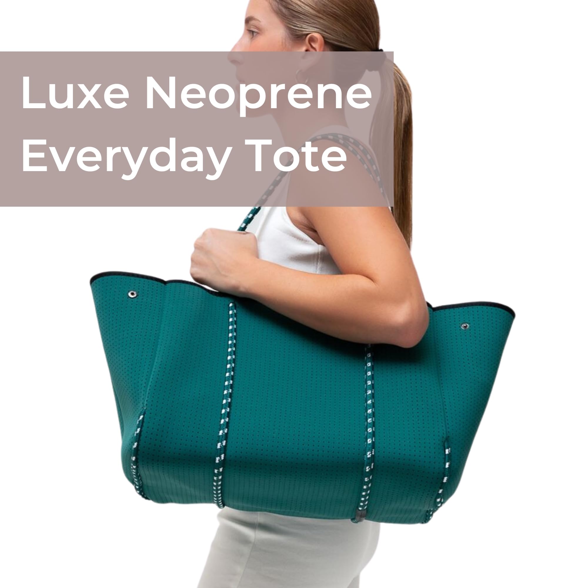 Stylish Large Neoprene Tote Bag for Women - Water-Resistant Designer Handbag with Multiple Pockets & Zipper Pouch - Perfect for Work, Travel, Gym & Beach Day Essentials