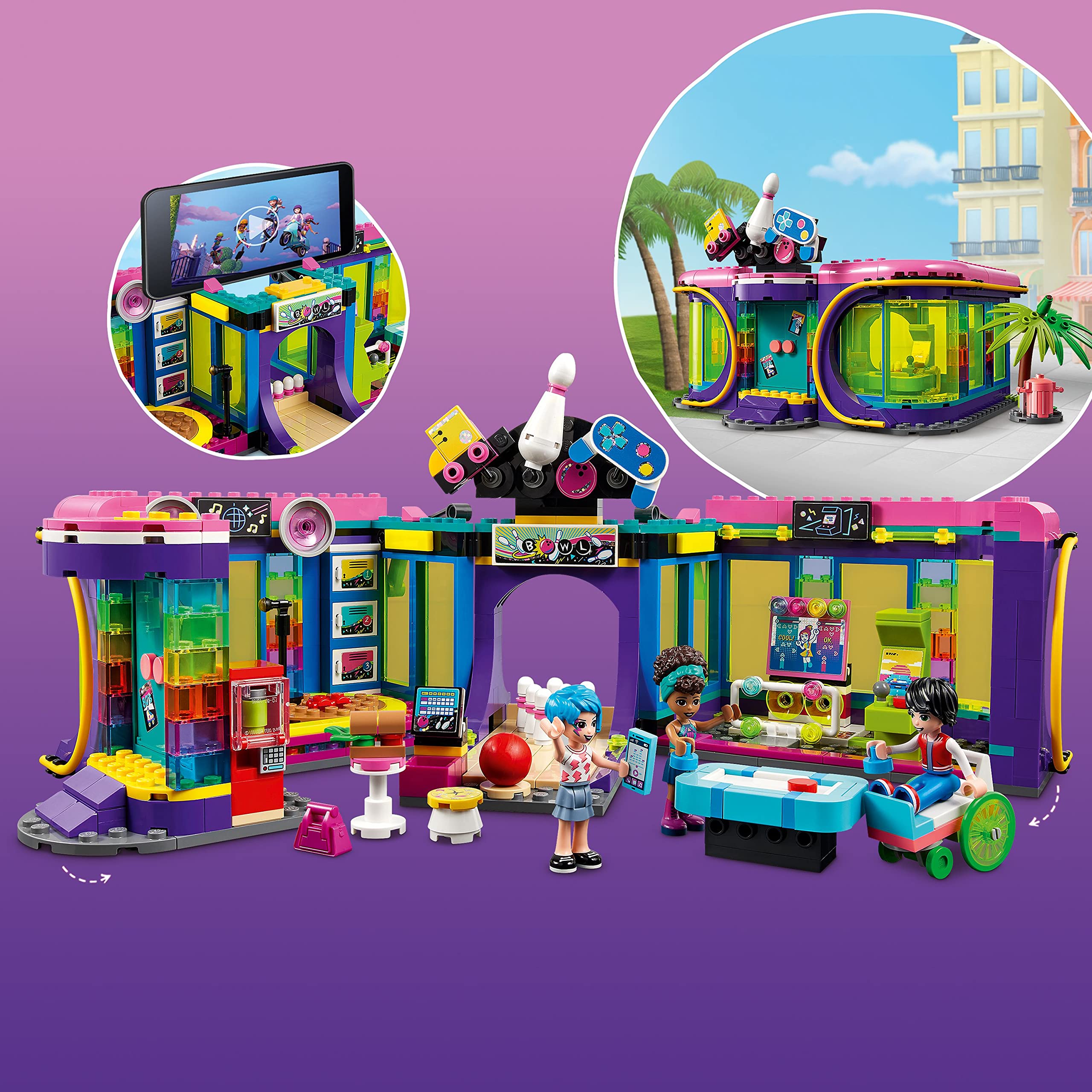 LEGO Friends Roller Disco Arcade Building Set 41708 with Andrea Mini-Doll - Creative Toy Bowling Game for Kids Ages 7+ | Perfect Birthday Gift for Girls & Boys | Fun Playset for Indoor Play, Family Game Nights & STEM Learning Activities