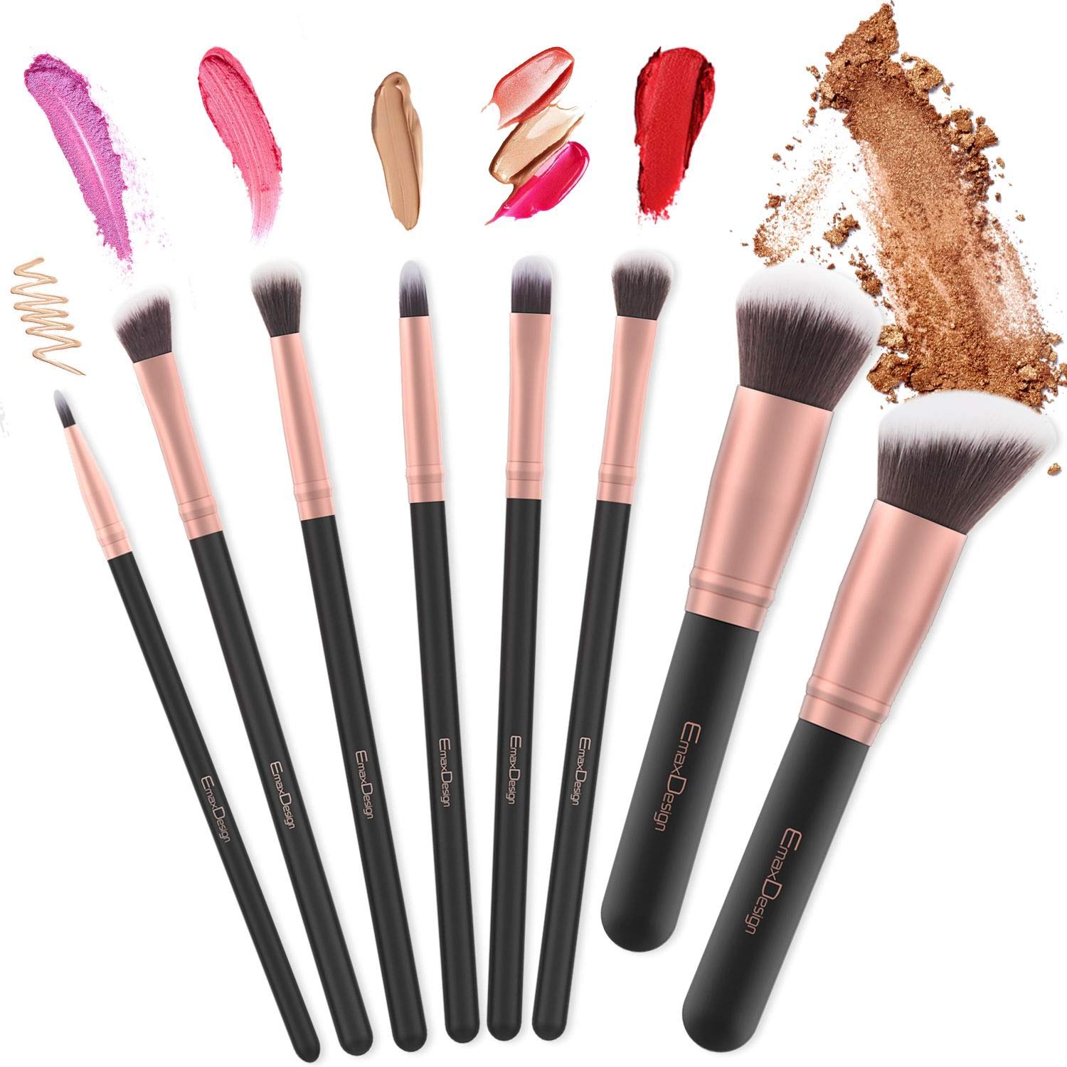 EmaxDesign 17-Piece Synthetic Bristle Makeup Brush Set - Rose Gold Handle for Professional & Everyday Makeup Application - Perfect for Foundation, Blending, Contouring & Eyeshadow