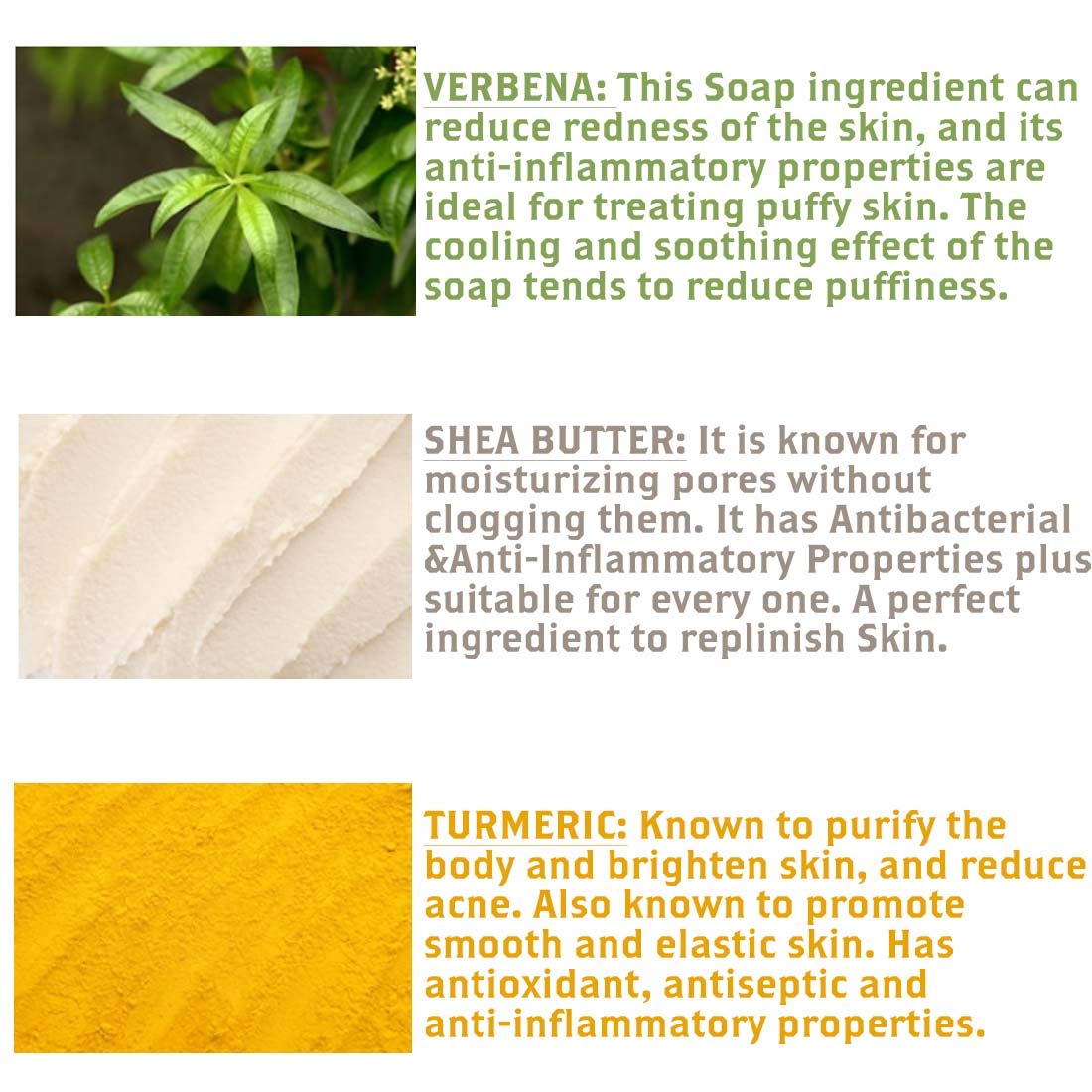 Olivia Care Moisturizing Bar Soap - 100% Natural & Organic with Verbena, Shea Butter & Turmeric - Deep Cleansing, Refreshing & Hydrating for Dry Skin - Pack of 3 - Perfect for Daily Shower, Spa & Gift Sets