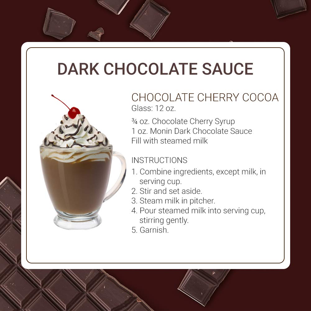 Monin Gourmet Dark Chocolate Sauce - Velvety Rich Gluten-Free Non-GMO Dessert Topping (12oz) Perfect for Ice Cream, Coffee, Pancakes & Baking