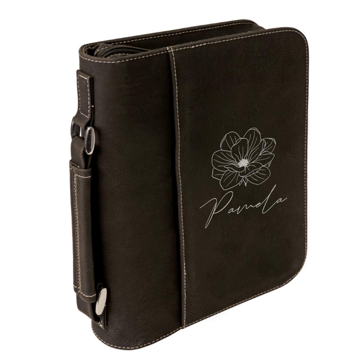 Custom Personalized Large Leatherette Book Cover with Handle & Zipper - Laser Engraved Bible Cover for Women & Men - Perfect for Church, Travel & Gift Giving