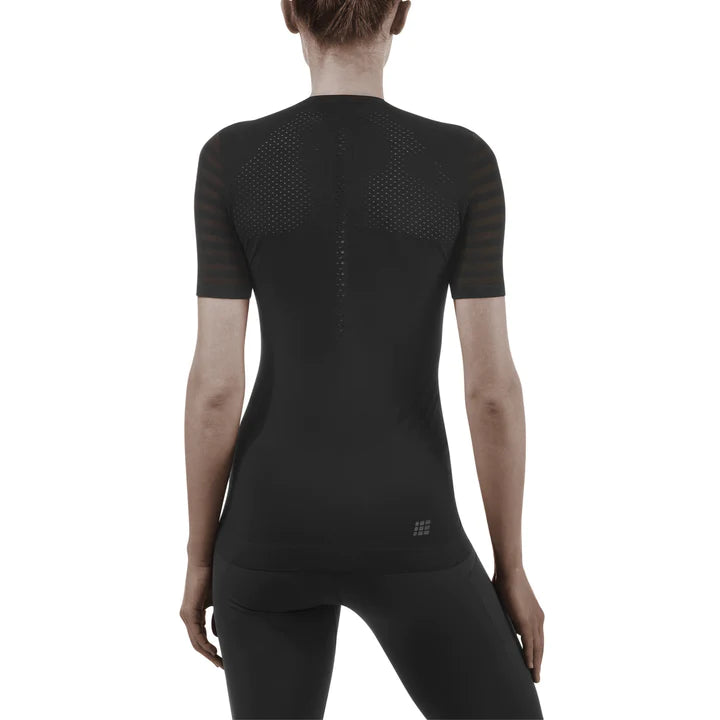 CEP Women's Run Ultralight Short Sleeve Shirt - Breathable Moisture Wicking Running Top for Women - Black - Perfect for Jogging, Gym Workouts & Outdoor Activities