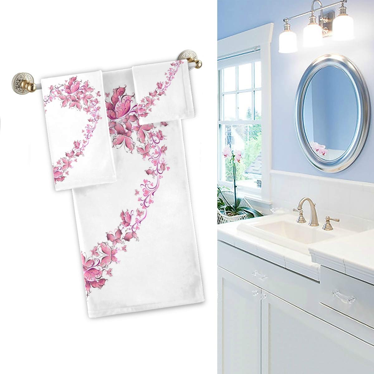 Luxury Soft Butterfly Love Shape Bath Towel Set of 3 - 1 Bath Towel, 1 Hand Towel & 1 Washcloth for Bathroom, Hotel, Gym, Spa & Kitchen | Premium White Cotton Towels for Home Decor & Gift Giving