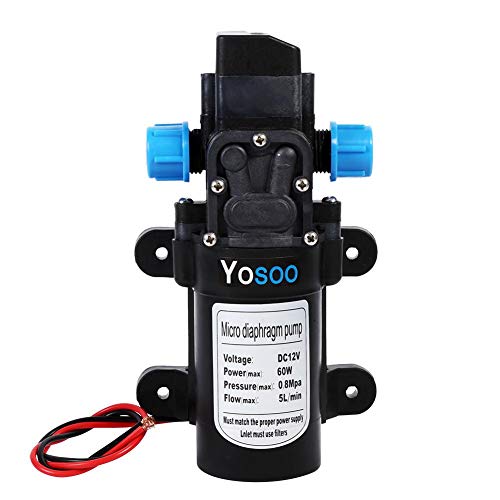 Keenso 12V DC Self-Priming Diaphragm Water Pressure Pump with Hose Clamps - 5 L/Min 116 PSI for RV, Camper, Marine Boat - Freshwater Spray Pump with Pressure Switch for Outdoor, Camping & Boating Applications
