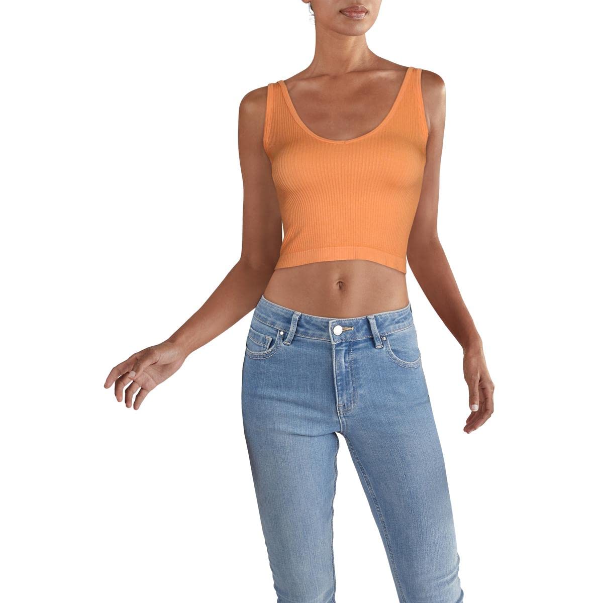 Free People Women's Ribbed Sleeveless Crop Top - Soft Stretchy Casual Tank for Summer, Beach, Yoga & Layering