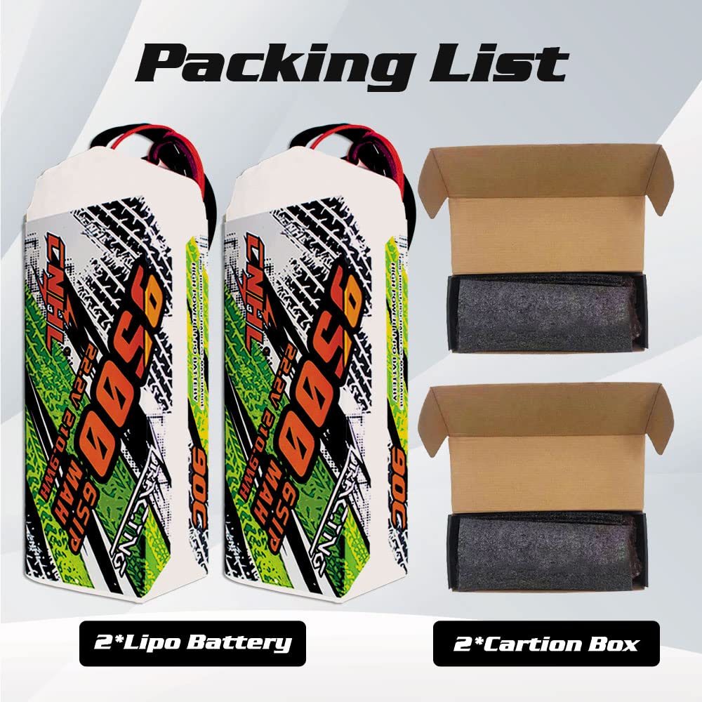 CNHL 9500mAh 6S Lipo Battery 22.2V 90C High Performance RC Battery with EC5 Connector - for RC Cars, Trucks, Tanks, Airplanes & Racing Drones (2 Pack) - Perfect for Long-Range FPV, Competitive Racing and High-Speed RC Models