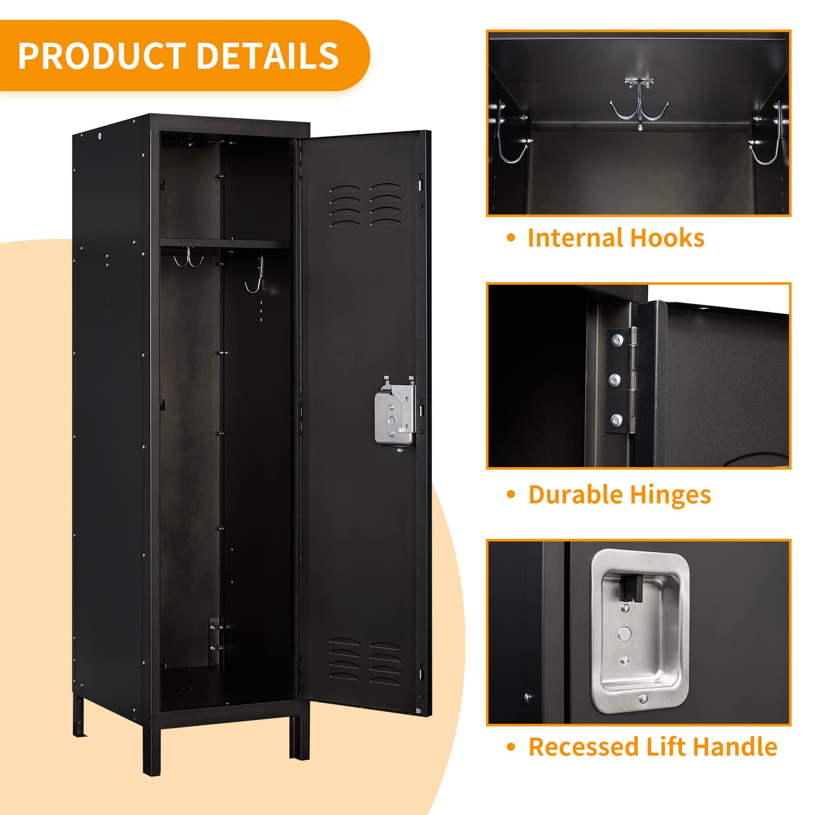 STANI Metal Locker Cabinet - Heavy Duty Steel Storage Organizer with Lockable Doors & Adjustable Shelves for Home Office, Gym, School - Perfect for File Storage, Coat Hanging & Equipment Organization