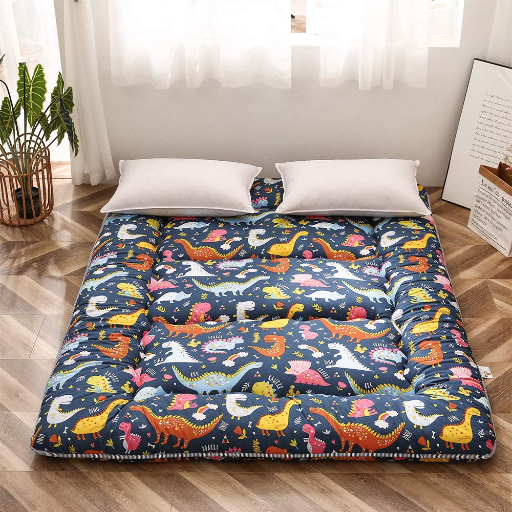 MAXYOYO Japanese Floor Futon Mattress with Dinosaur Design - Comfortable Tatami Sleeping Mat for Kids & Adults - Perfect for Bedroom, Guest Room, and Camping