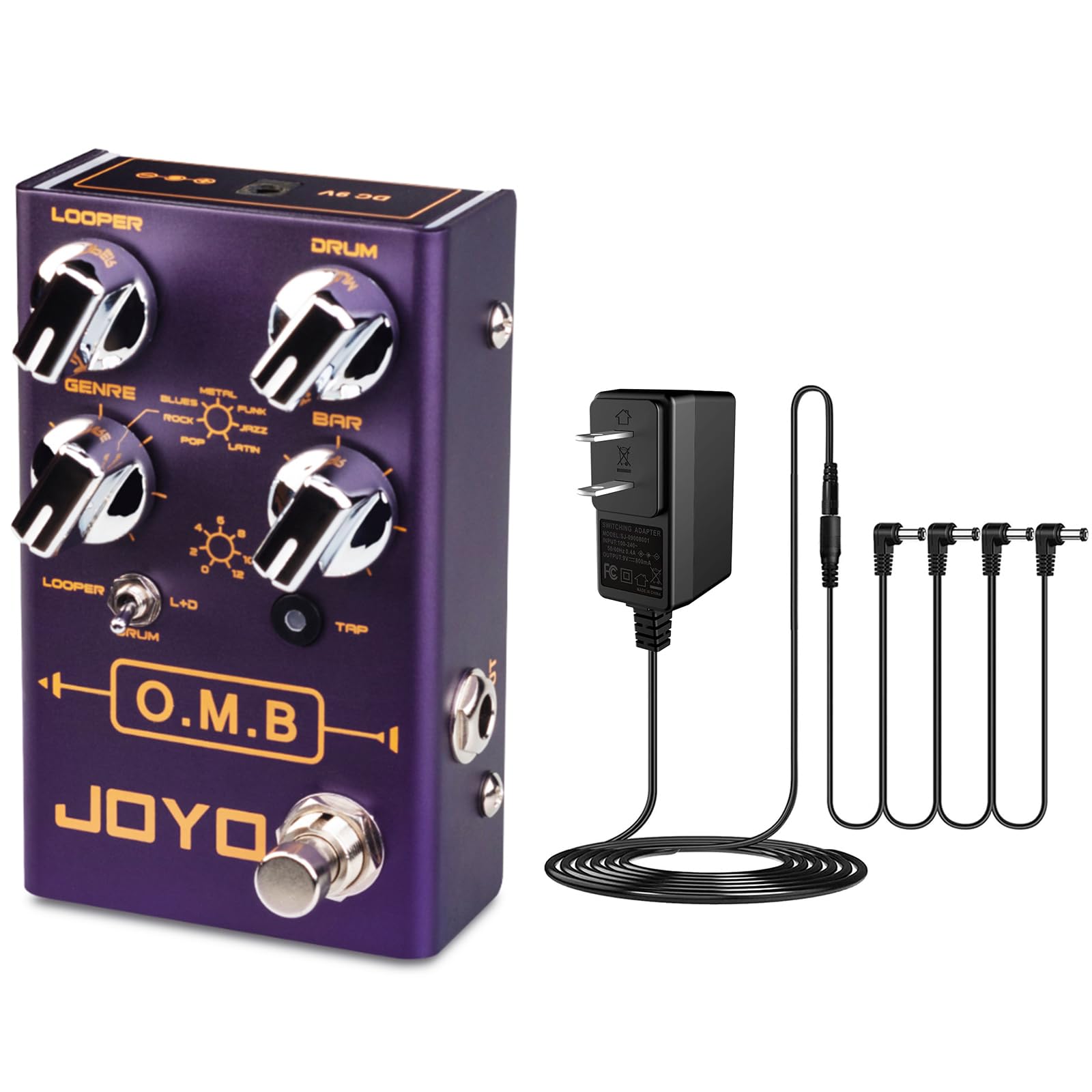 JOYO R-06 Looper & Drum Machine Guitar Pedal Bundle with 9V DC Power Supply (800mA-1A) - Perfect for Live Performances, Practice Sessions & Home Studio Recording