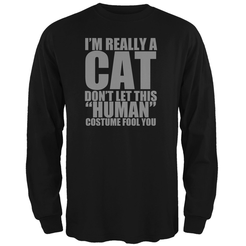 Halloween Cat Costume for Adults - Black Long Sleeve T-Shirt | Animal World Cosplay Outfit for Halloween Parties & Costume Events