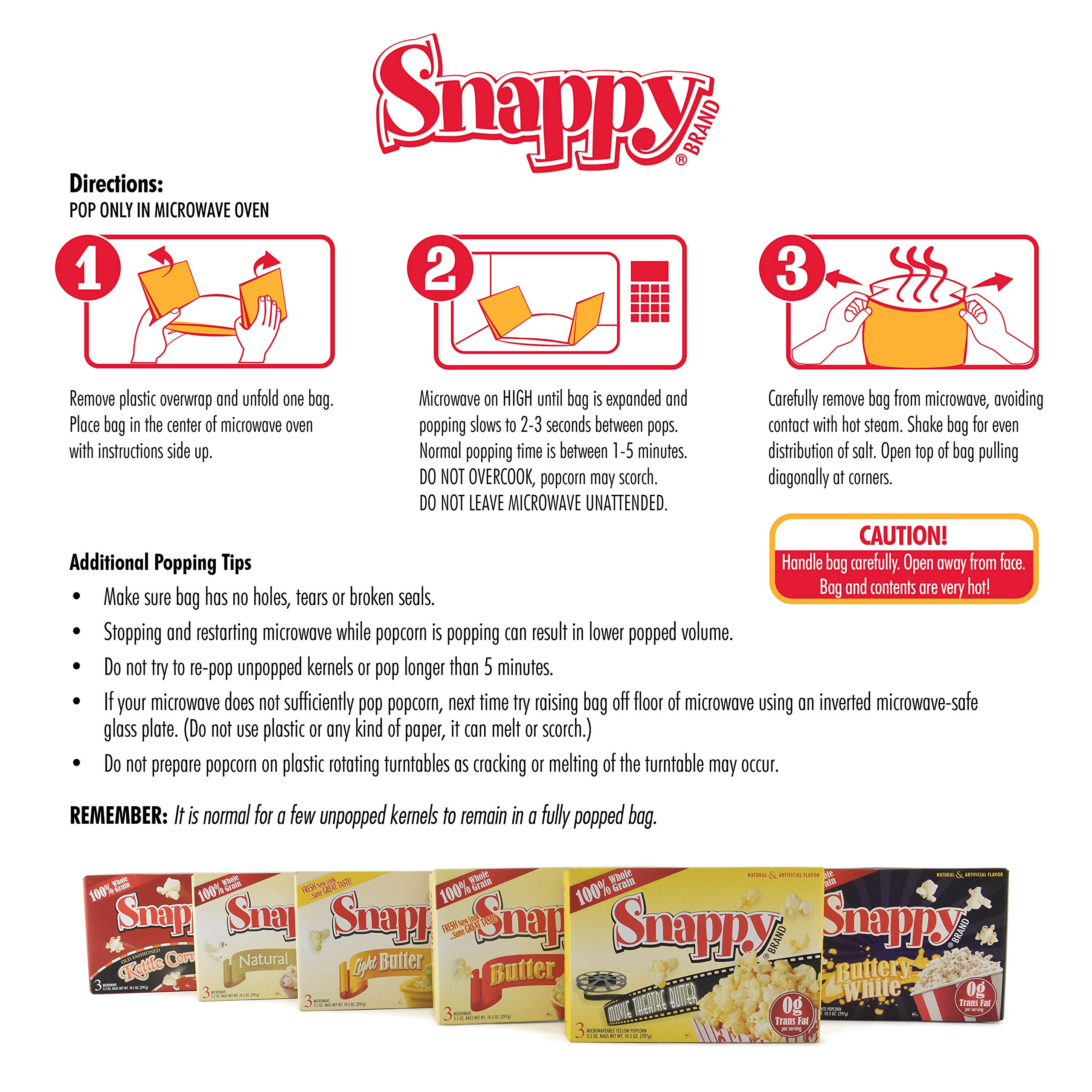 Snappy Movie Theater Butter Microwave Popcorn - 3.5 oz (36 Pack, 12-3 Packs) | Authentic Buttery Flavor for Home Movie Nights, Parties & Snack Time