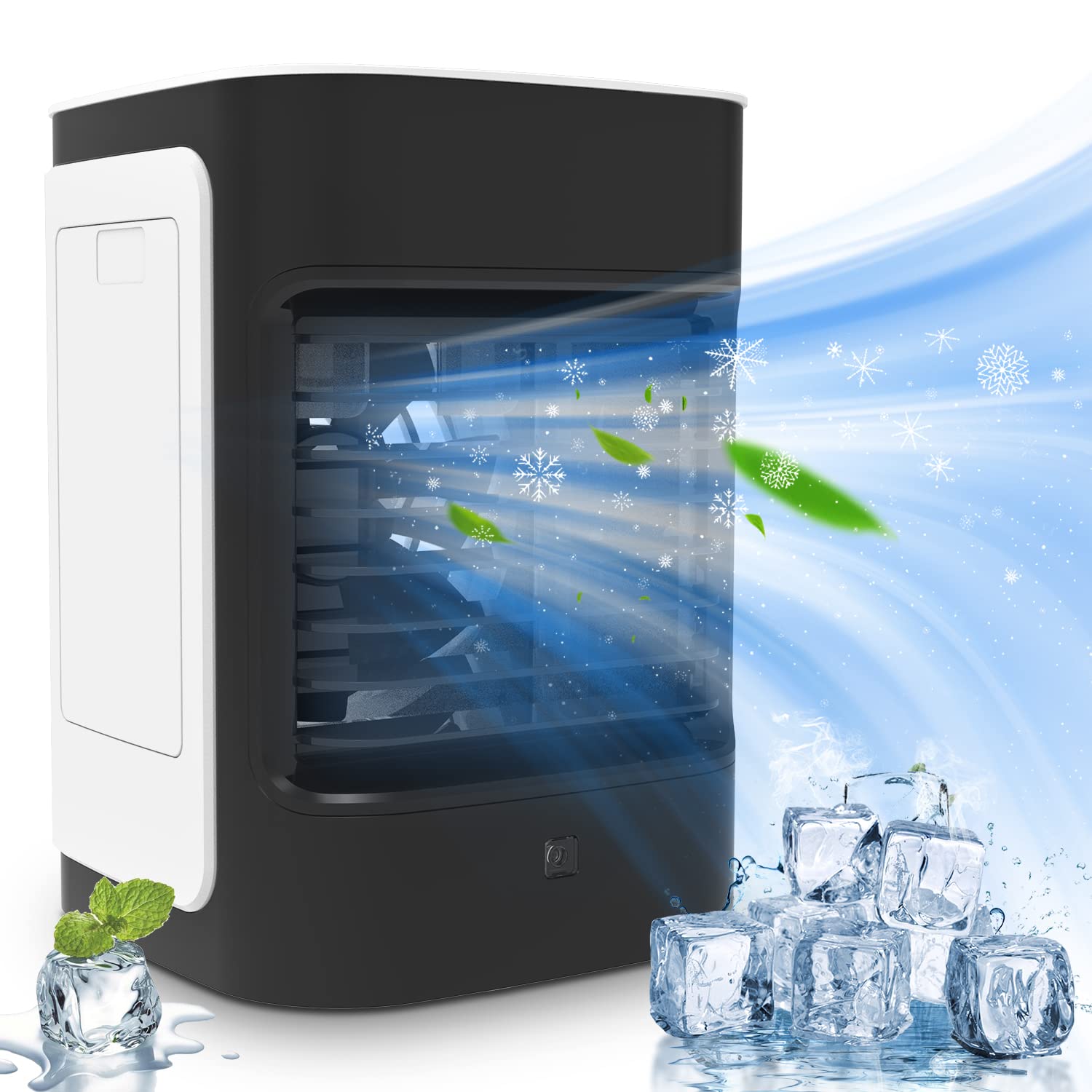 Portable Mini Air Conditioner with 4000mAh Battery - 3-in-1 Evaporative Cooler, Humidifier & Desk Fan - 3 Speed Settings, 230ML Water Tank - Perfect for Room, Office & Outdoor Use