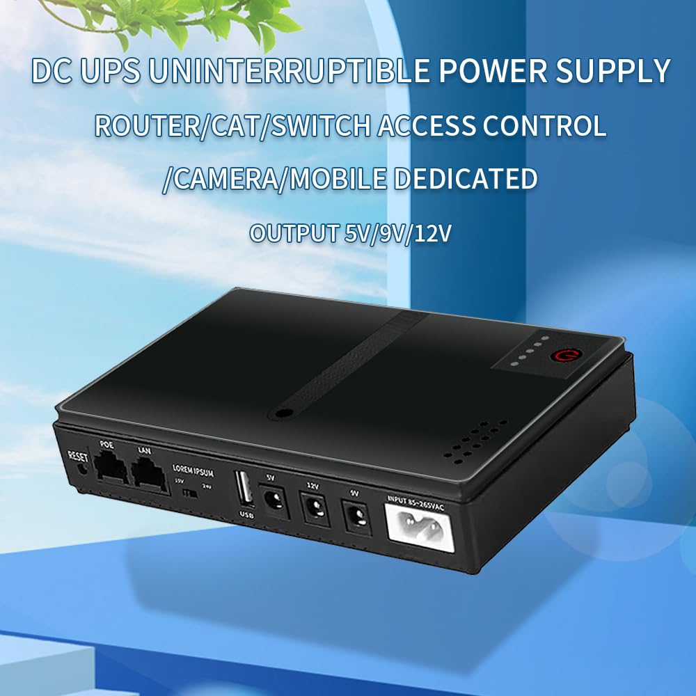 HUIOP 5V 9V 12V DC UPS Backup Power Supply for Router, Optical Cat Switch, Access Control, Security Camera & Cellphone - Reliable Uninterruptible Power Source for Home & Office Monitoring Systems