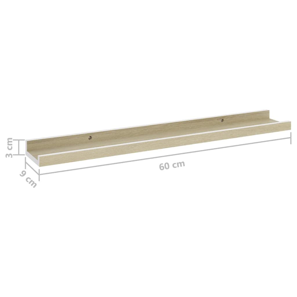 FAMIROSA Floating Wall Shelves Set of 2 - White & Sonoma Oak - 23.6