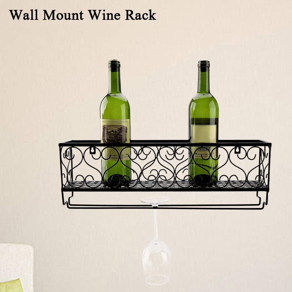 Wall Mounted Wine Rack with 6 Cork Wine Charms - 6 Bottle & Glass Holder for Kitchen, Bar, Dining Room - Space Saving Home Storage Solution for Champagne, Wine & Cocktail Glasses