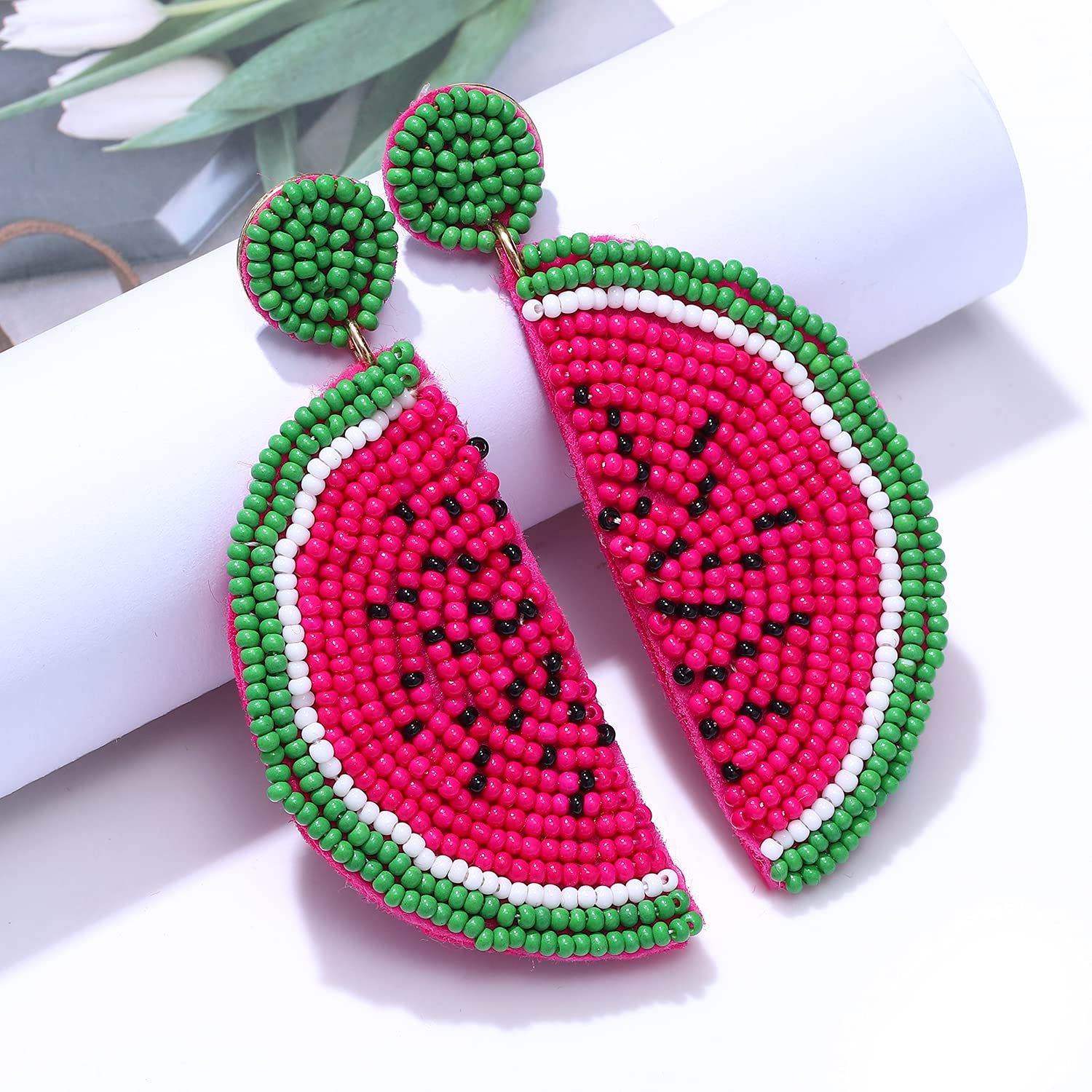 Handmade Boho Seed Bead Drop Earrings for Women - Tropical Fruit & Flamingo Dangle Earrings - Perfect for Summer, Beach Vacations & Boho Fashion Accessories