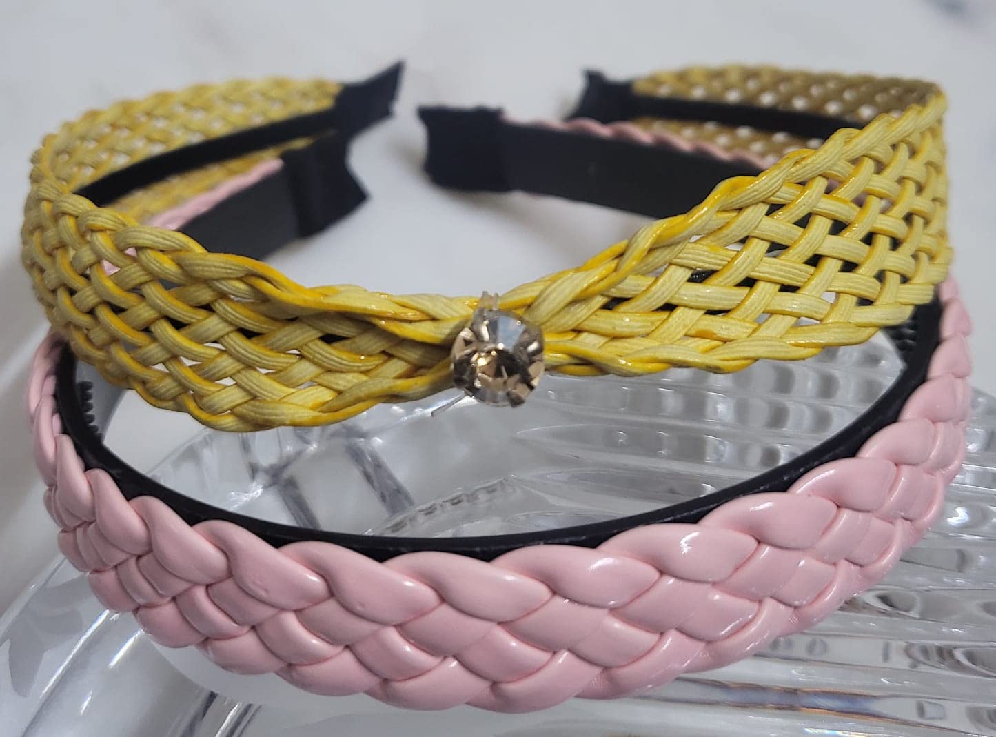DEEPTI CHANDNA DESIGNS Women's Casual Plastic Hair Bands Combo - Pink Braided & Yellow Cane Hair Accessories for Girls and Women | Perfect for School, Work, and Everyday Styling