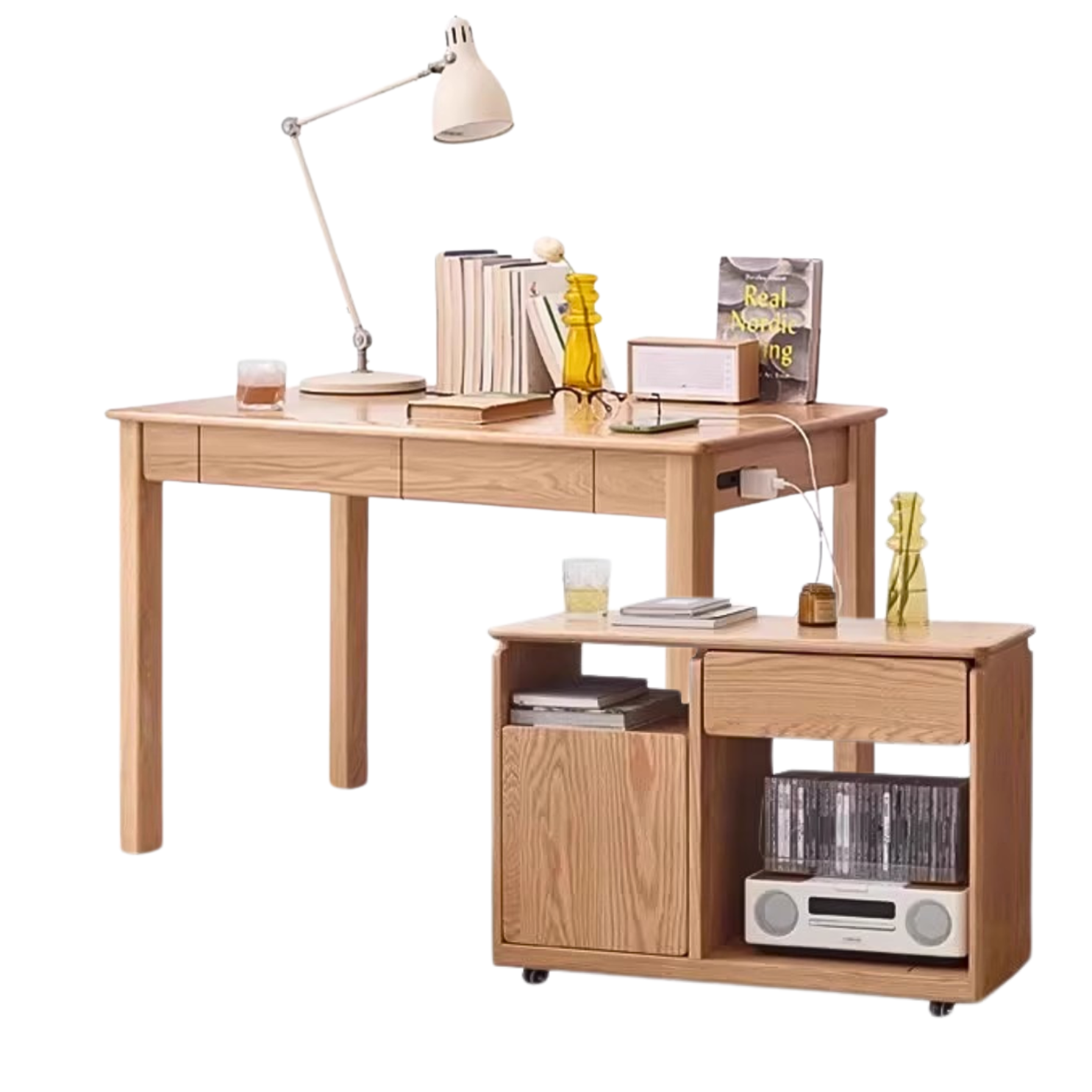 Premium Solid Oak & Ash Wood USB Office Desk - Modern Home & Workspace Furniture for Productivity & Organization | Perfect for Remote Work, Study & Office Setup