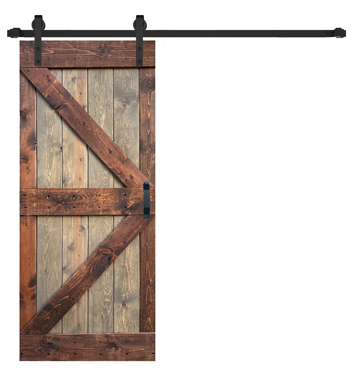 K Series DIY Solid Wood Sliding Barn Door with Hardware Kit - 36x84 Inches in Brown/Walnut Finish | Rustic Farmhouse Style for Bedroom, Closet & Interior Decor