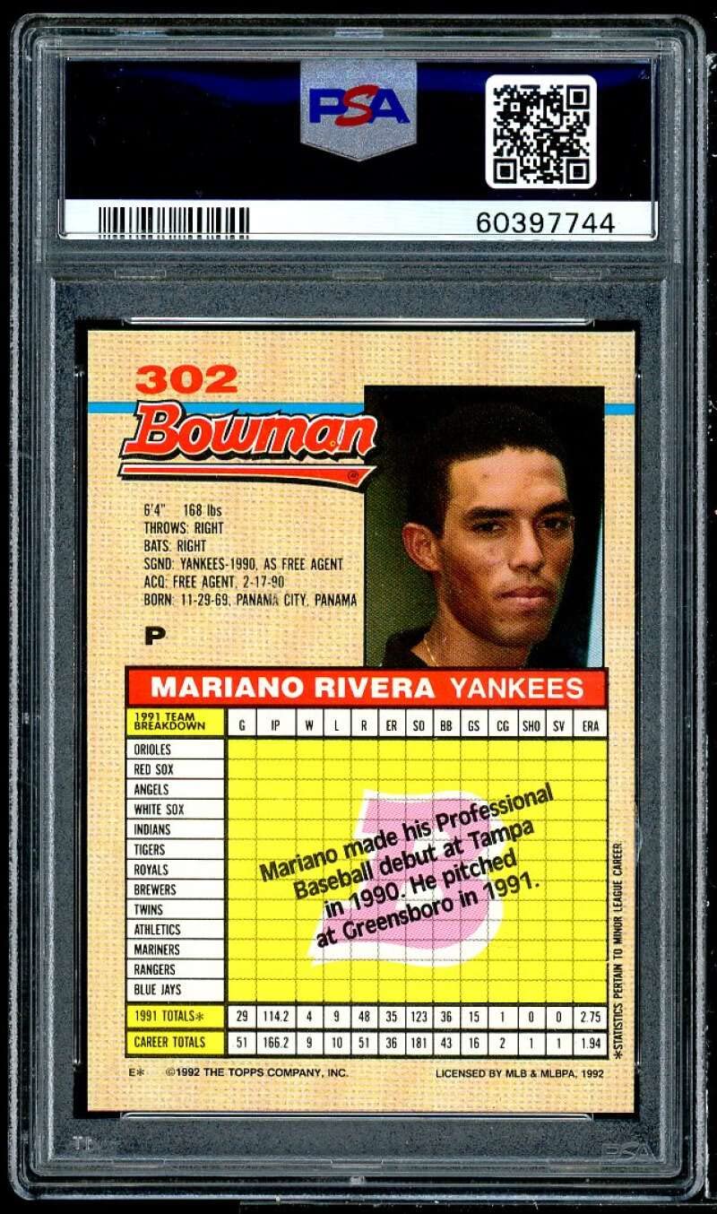1992 Bowman Mariano Rivera #302 Rookie Card - New York Yankees Baseball PSA 9 Graded - Perfect for Collectors, Sports Memorabilia & Investment