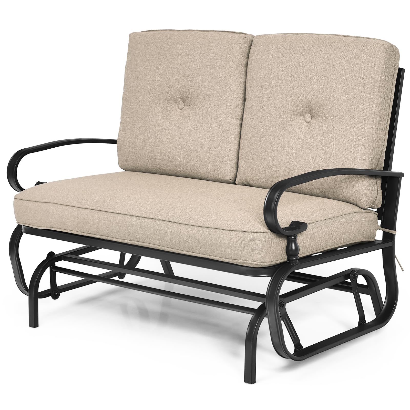 **Tangkula Outdoor Swing Glider Chair for 2 Persons - Patio Loveseat Bench with Steel Frame & Comfortable Cushions - Perfect for Garden, Porch, Balcony & Poolside Relaxation (Beige)**