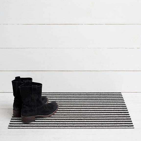 CHILEWICH Shag In Out Utility Door Mat - Water Absorbent Indoor/Outdoor Rug - Breton Stripe/Tuxedo Design - 24x36 Inches (61x91cm) - Perfect for Entryways, Patios & High Traffic Areas