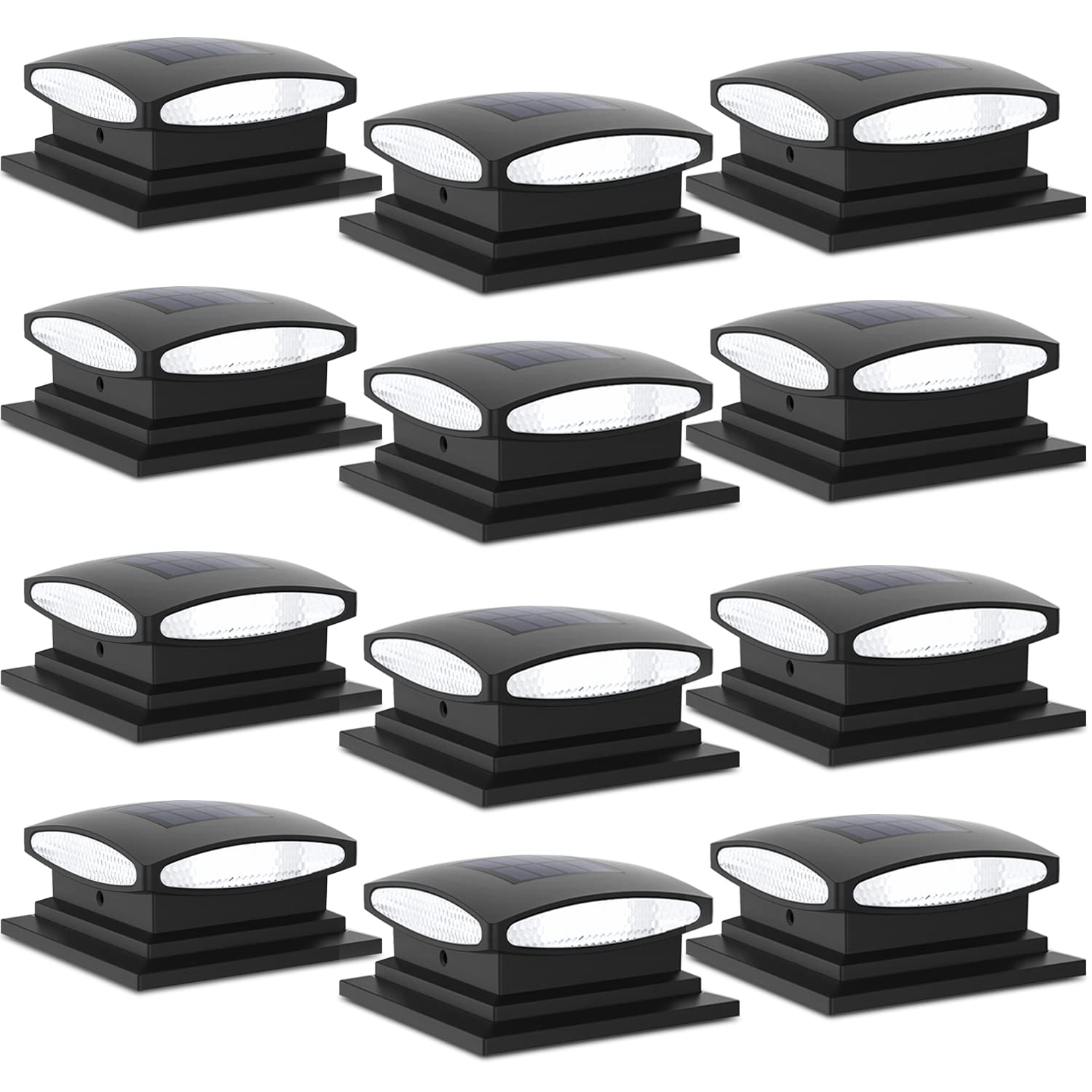 SIEDiNLAR 12 Pack Solar Post Cap Lights Outdoor - 24 LED Solar Powered Fence Deck Lights for 4x4 5x5 6x6 Wood Posts - 2 Modes (Warm White & Cool White) - Weatherproof Garden Patio Deck Lighting - Perfect for Backyard, Pathway, and Landscape Decoration
