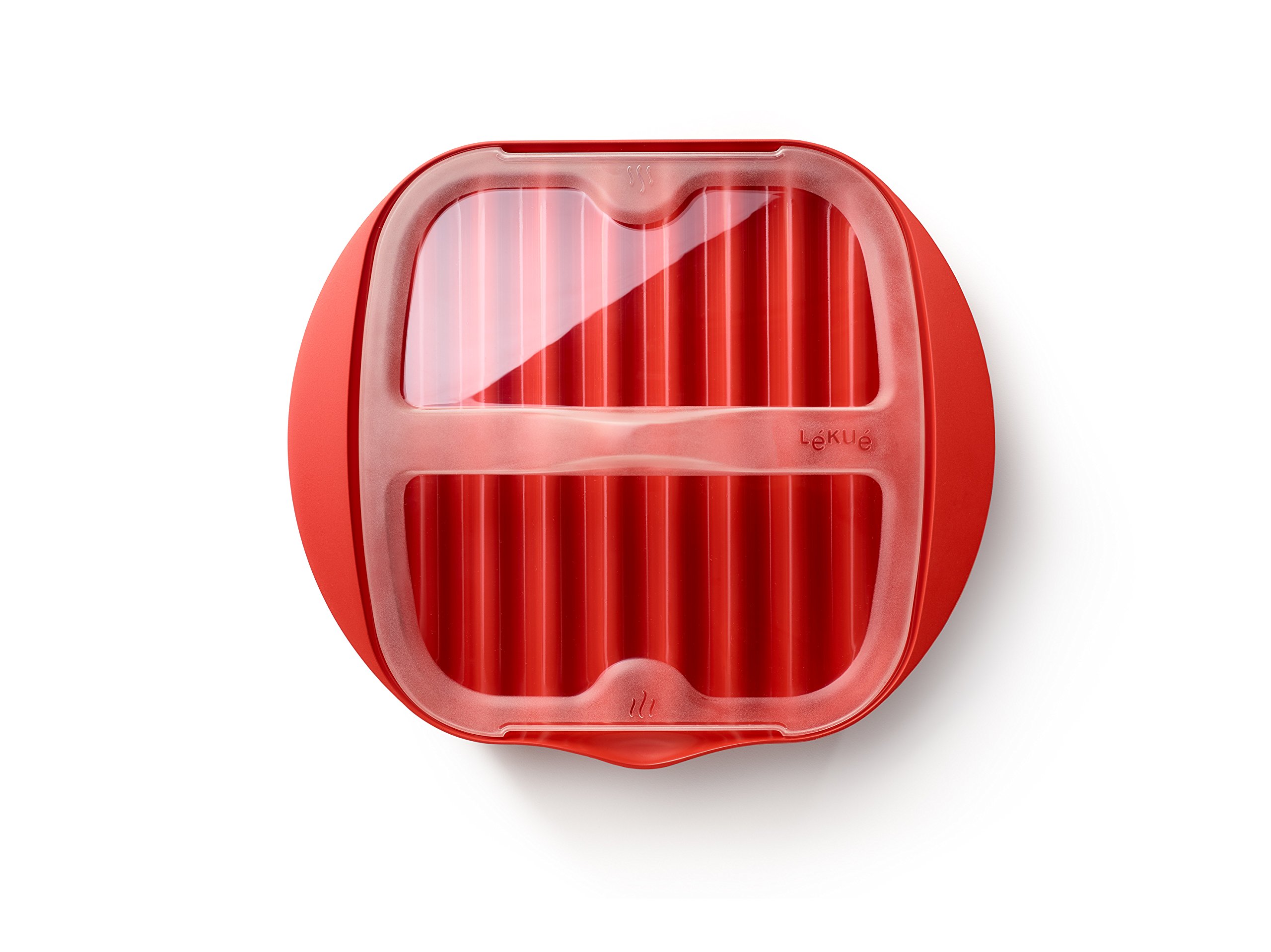 Lekue Microwave Bacon Cooker with Lid – Red, 11.02 x 9.8 x 2.3 Inches – Quick & Easy Bacon Maker for Breakfast, Sandwiches & Salads