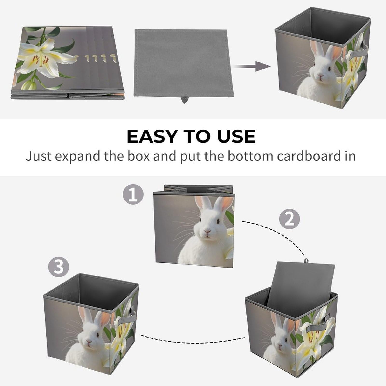 White Rabbit and Lilies Collapsible Storage Bin - 10.6