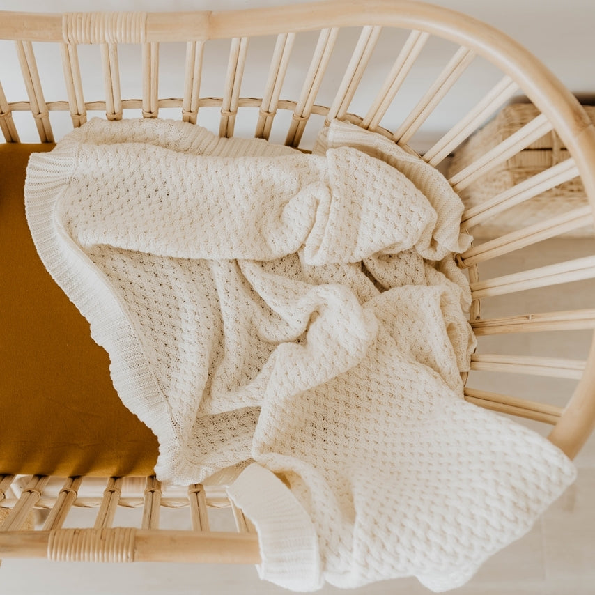 Snuggle Hunny Diamond Knit Baby Blanket - Soft Cream Blanket for Newborns & Infants | Perfect for Nursery, Stroller & Cuddle Time