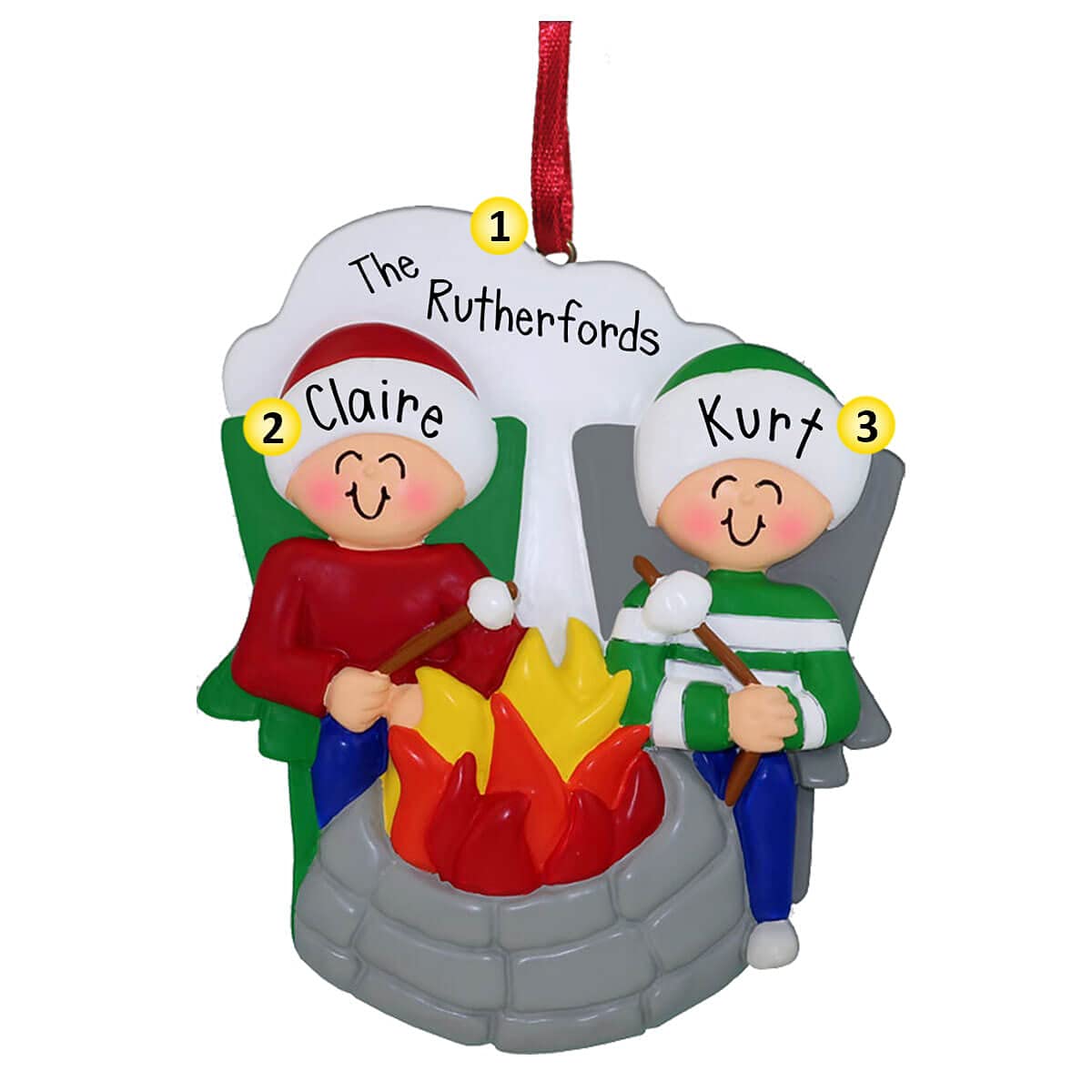 Personalized Fire Pit Couple Christmas Ornament - Custom Outdoor Fireplace Decor - Camping & Backyard Gift Idea - Perfect for Roasting Marshmallows & Cozy Gatherings