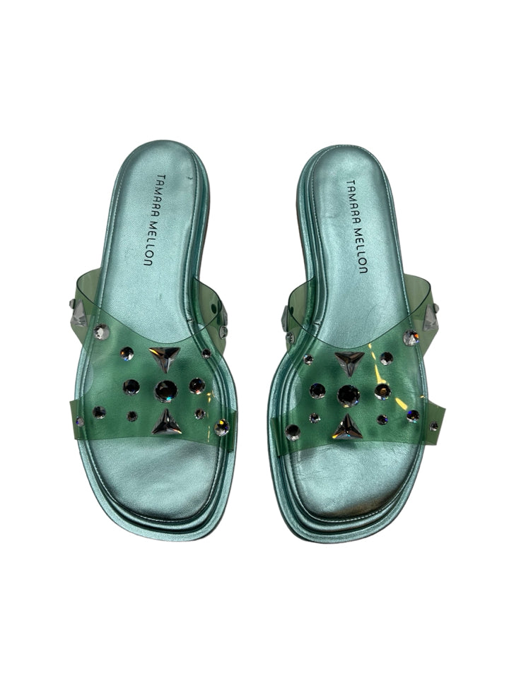 Tamara Mellon Embellished PVC Slides for Women | Size 39.5 (US 9) | Comfortable Summer Sandals for Beach, Pool & Casual Outings