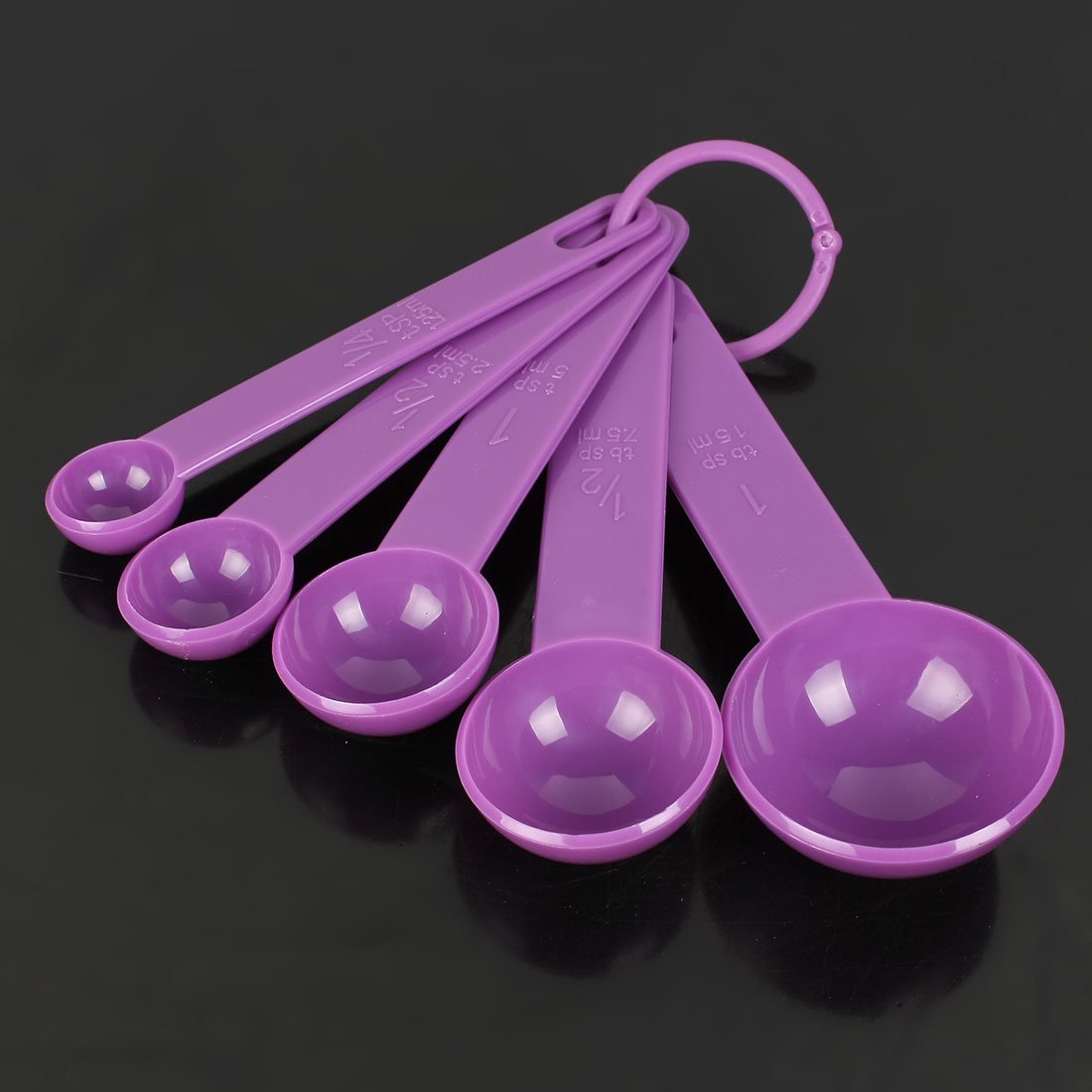 uxcell 5-in-1 Plastic Measuring Spoon Set for Kitchen, Tea, Coffee & Baking - Purple | Perfect for Measuring Spices, Powder, Liquid & Dry Ingredients