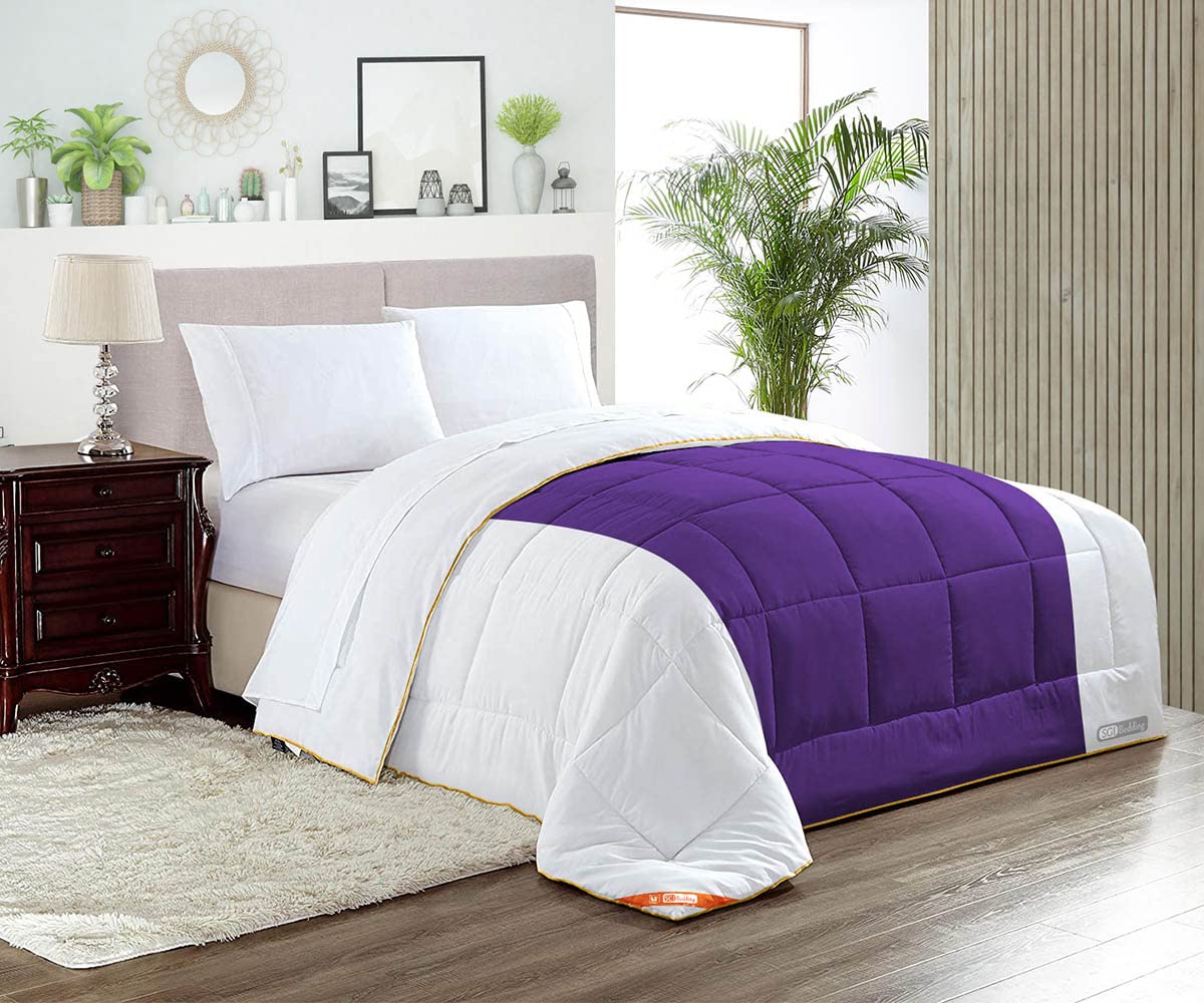 Premium Oversized Queen Comforter Set - 300 GSM Plush Siliconized Microfiber Fill, Contrast Purple Duvet Insert with Box Stitching & Matching Pillowcases - Ultra Soft Fluffy Bedding for Cozy Nights & Luxurious Hotel-Style Comfort