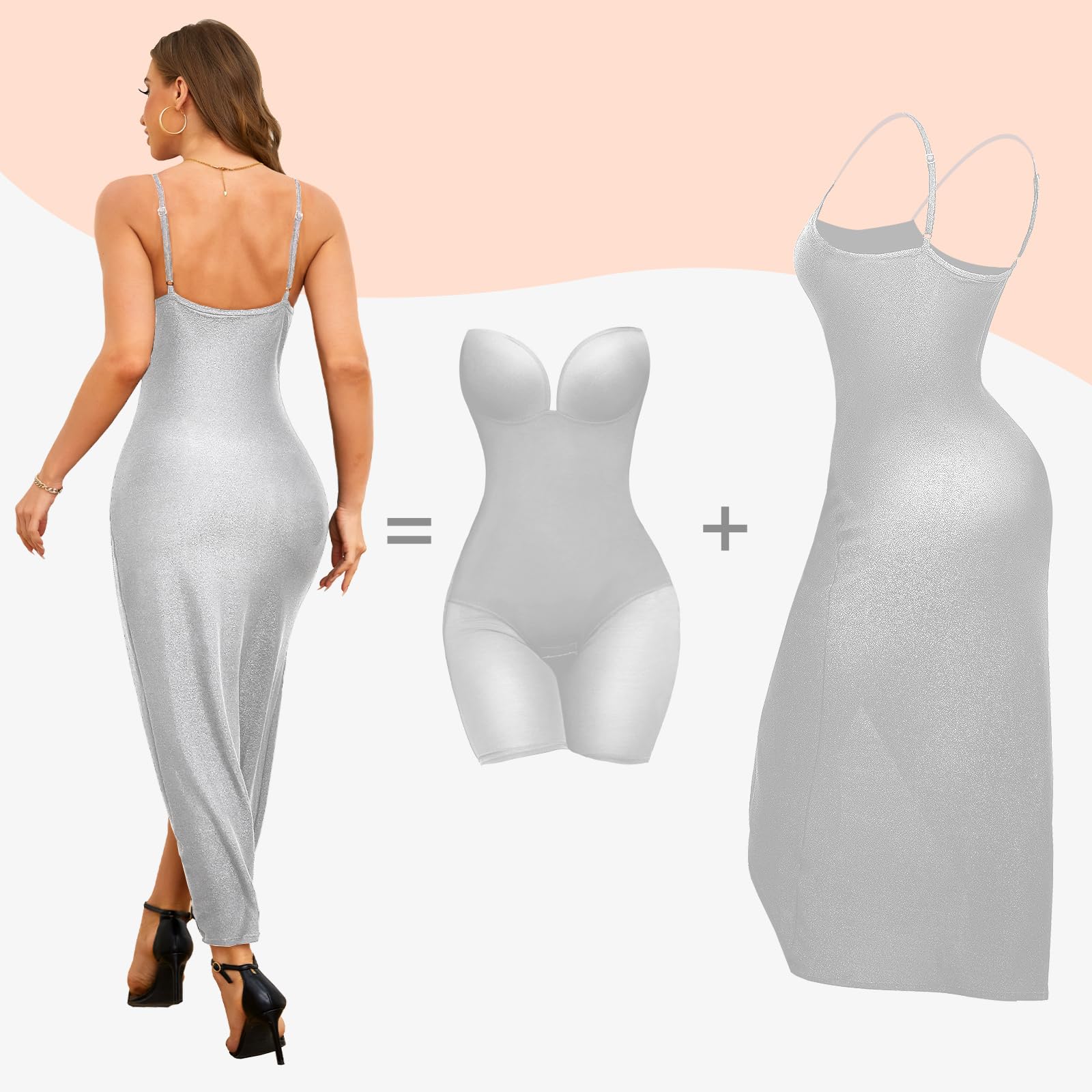 Elegant Slimming Women's Wedding Guest Dress with Built-In Bra - Spaghetti Strap Backless Bodycon Formal Gown for Special Occasions | Perfect for Weddings, Parties & Evening Events