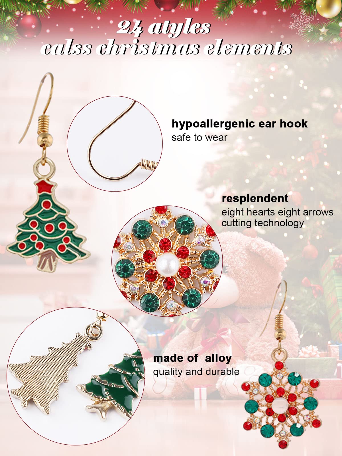 24 Pairs Christmas Earrings for Women - Holiday Drop Dangle Earrings Set, Xmas Jewelry Gift for Women & Girls | Perfect for Christmas Parties, Gift Exchanges & Festive Outfits