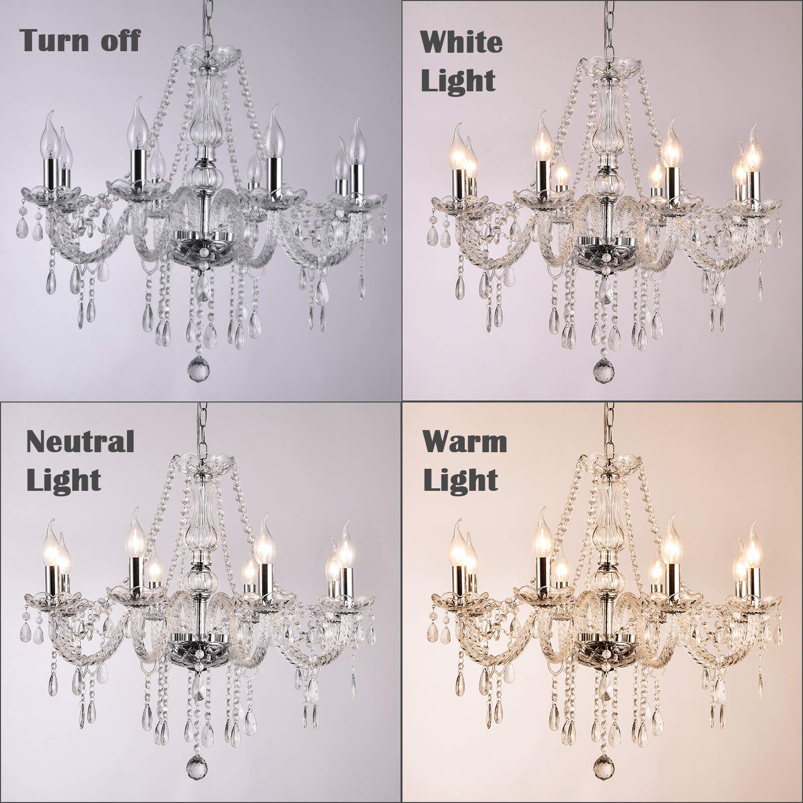 Crystal Chandelier Lighting Fixture - Modern 8-Light Pendant Ceiling Lamp for Dining Room, Living Room, Bedroom & Hallway | Elegant Home Decor with 8 Bulbs | Perfect for Wedding, Restaurant & Luxury Interior Design