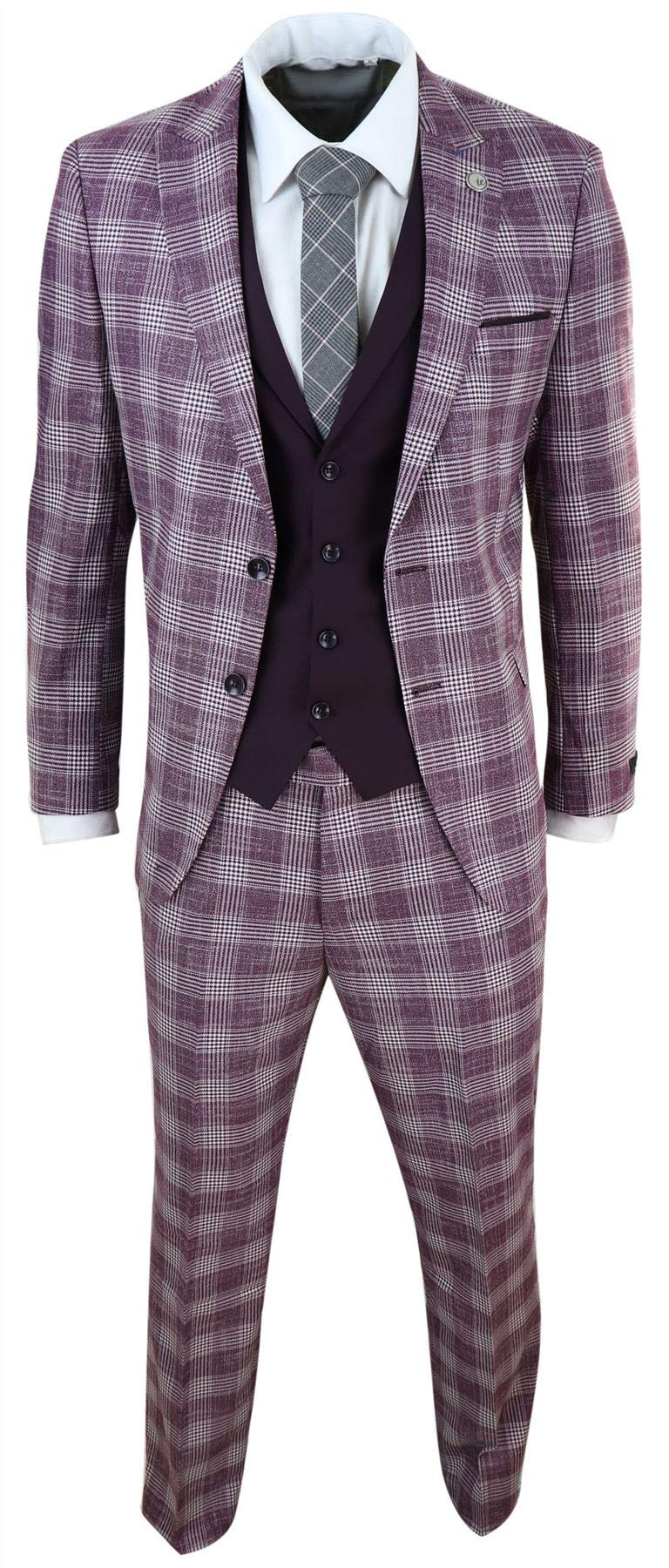 Men's 3-Piece Herringbone Tweed Suit in Vintage Burgundy - Classic Wedding & Prom Outfit for Groom, Formal Events & Business Occasions