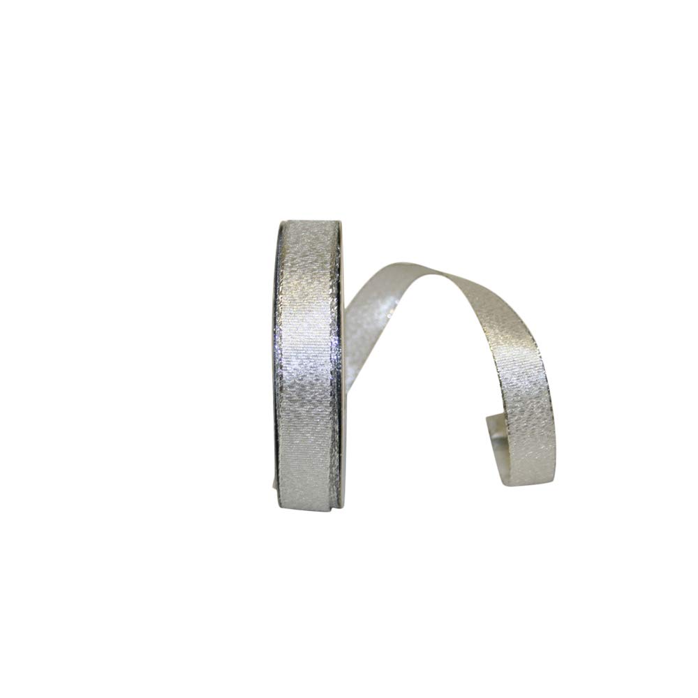 Reliant Ribbon Glimmer Wired Edge Ribbon - 5/8 Inch x 25 Yards Silver Decorative Ribbon for Gift Wrapping, Wedding Decorations & DIY Crafts